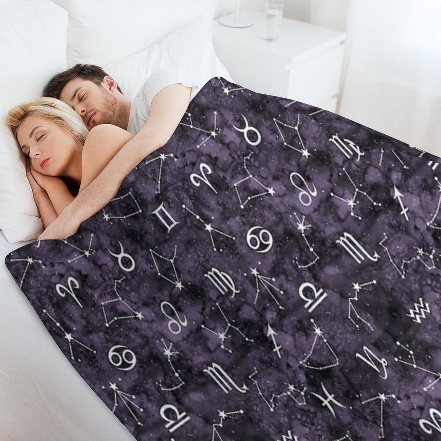 Zodiac Sky in Black Quick-dry Throw Blanket