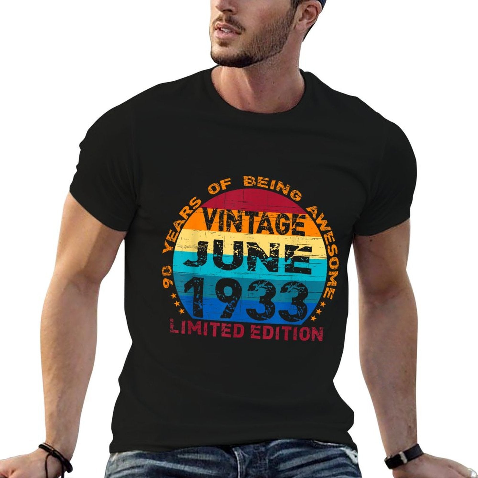 90 Years Old Vintage June 1933 Distressed 90th Birthday  Polyester Blend T-Shirt