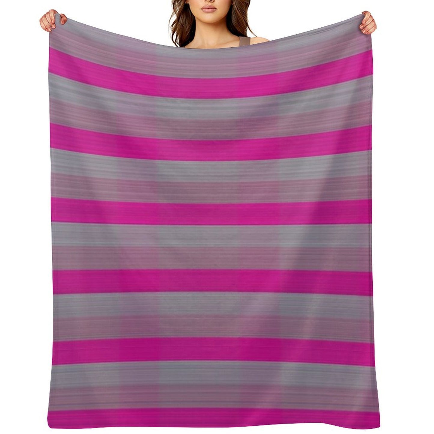 Bright Pink Silver Fabric Lines Pattern Easy Care Throw Blanket