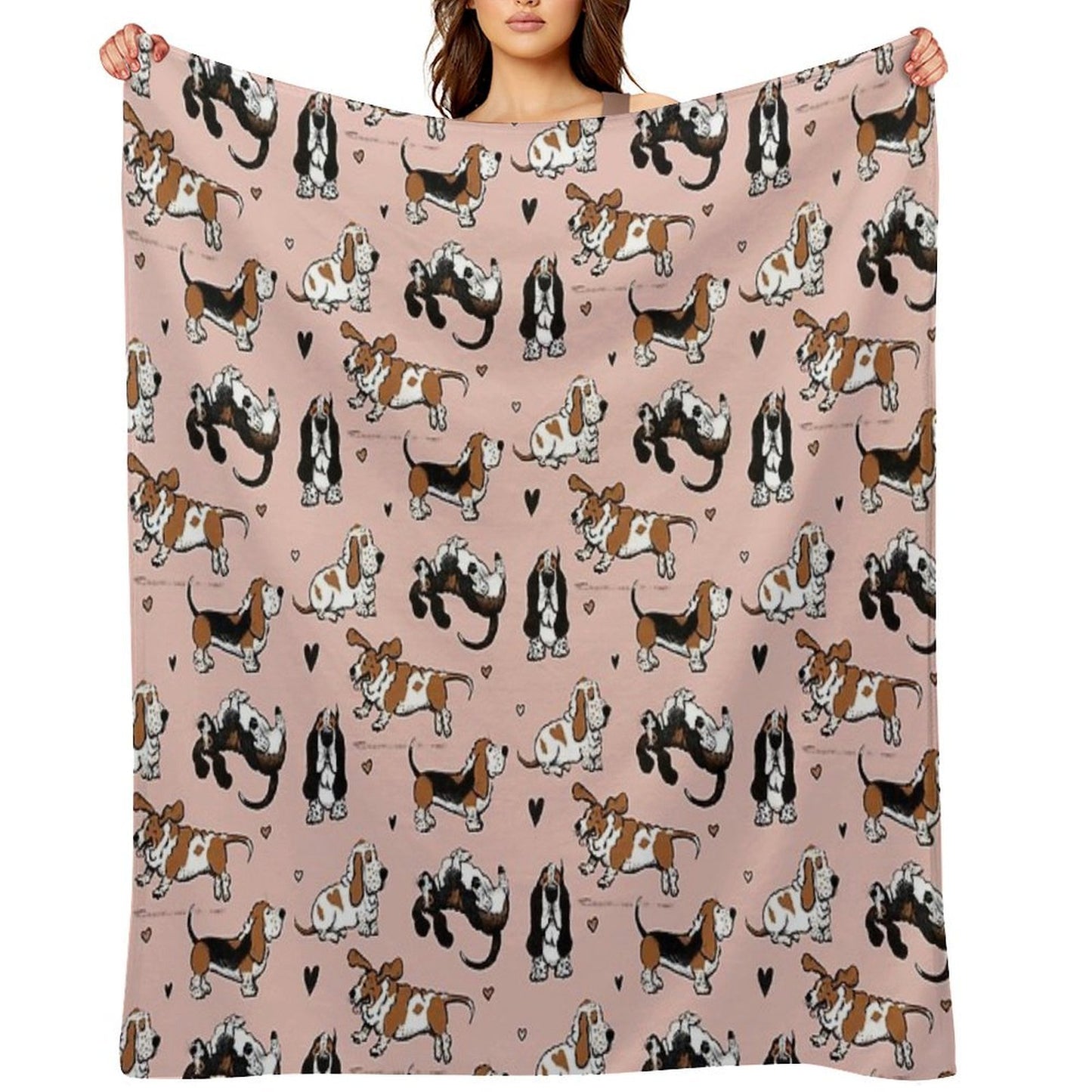 Basset Buddies on Pale Pink Compact Throw Blanket