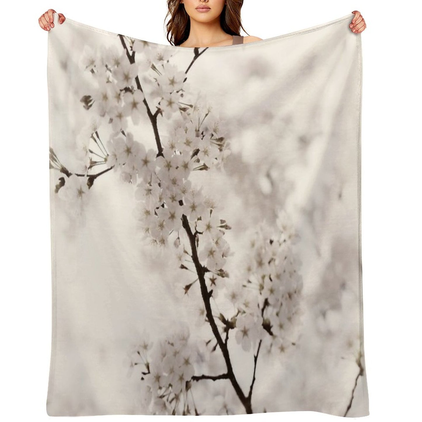 Cherry Blossom Artistic Closeup Sepia Toned Art Photo Print Easy Care Throw Blanket