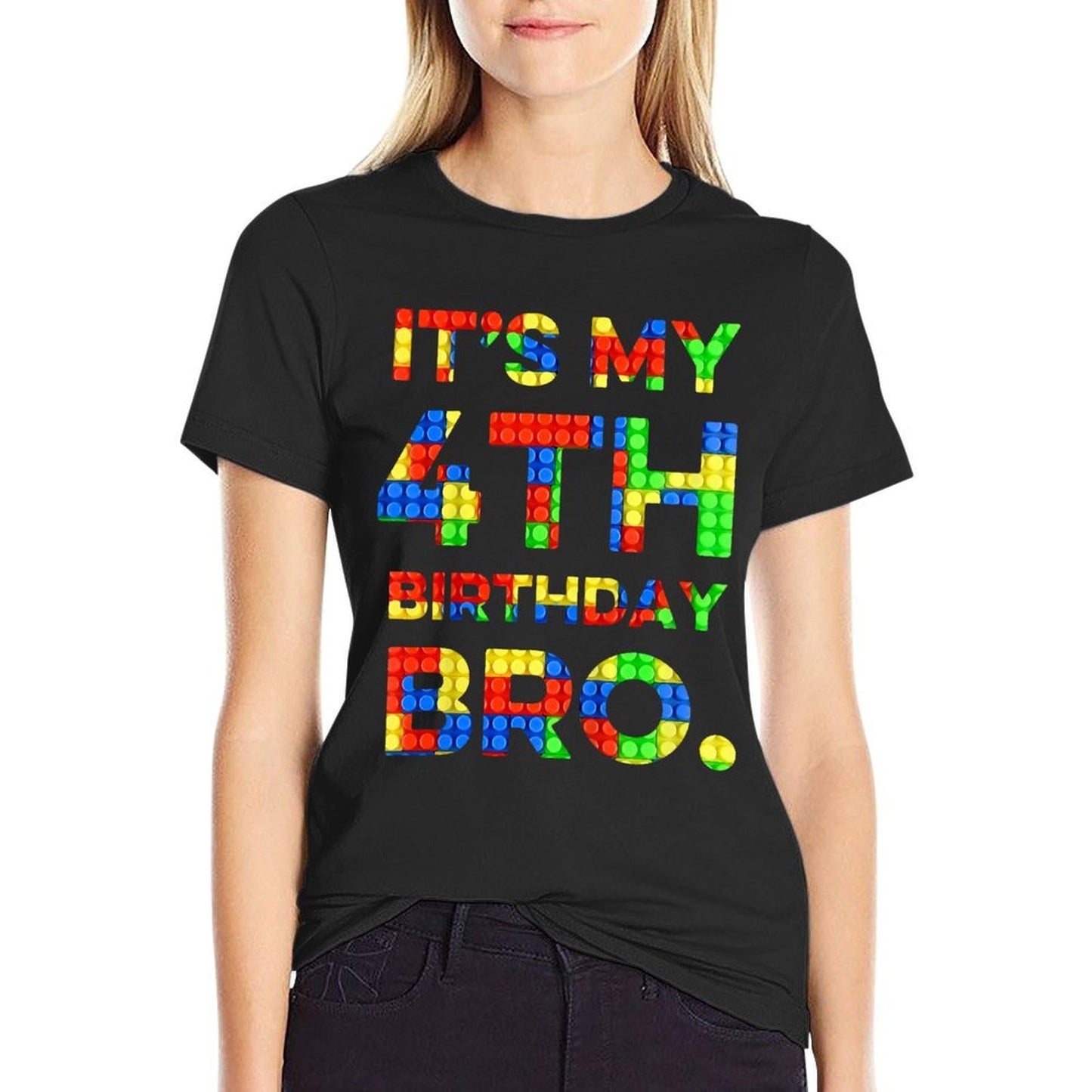 Kids Cute 4th Birthday Shirt 4 Years Old Block Building Boys Fade-proof Color T-Shirt