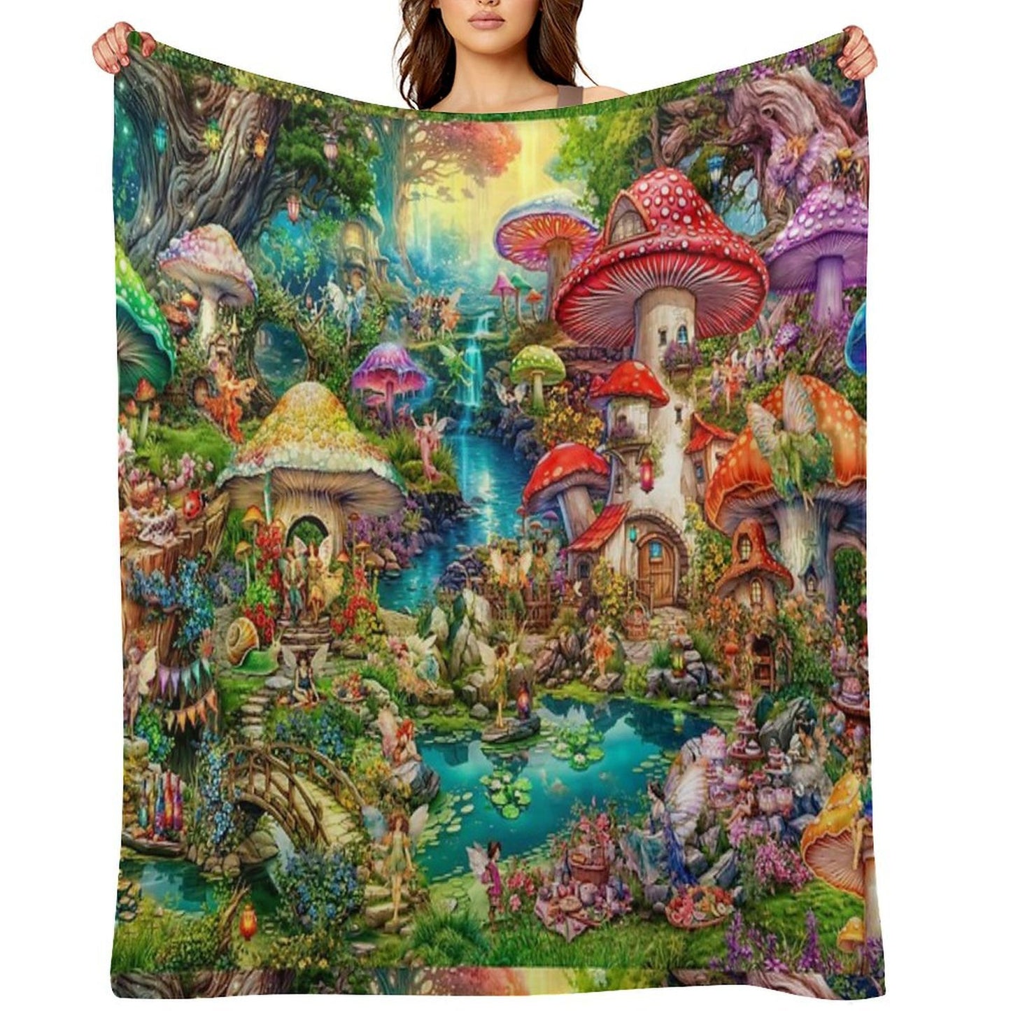 Merry Mushroom Village Picnic All-season Throw Blanket