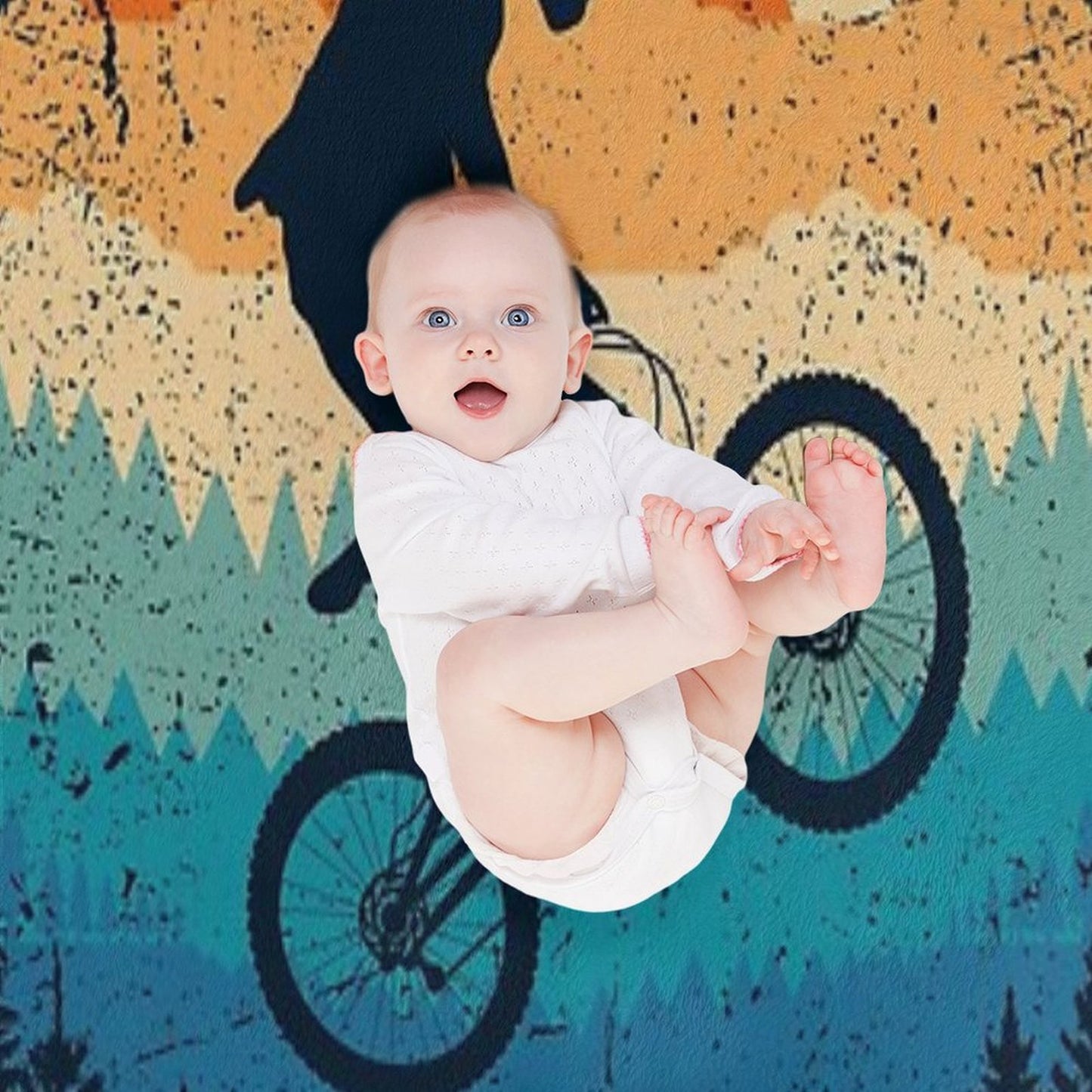 Mountain Biking Retro Machine-washable Throw Blanket