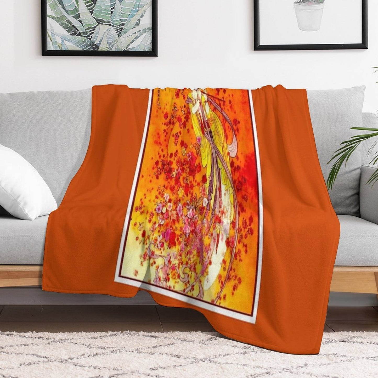 JAPANESE GEISHA PLAYING FLUTE Vintage Tourism Print All-season Throw Blanket
