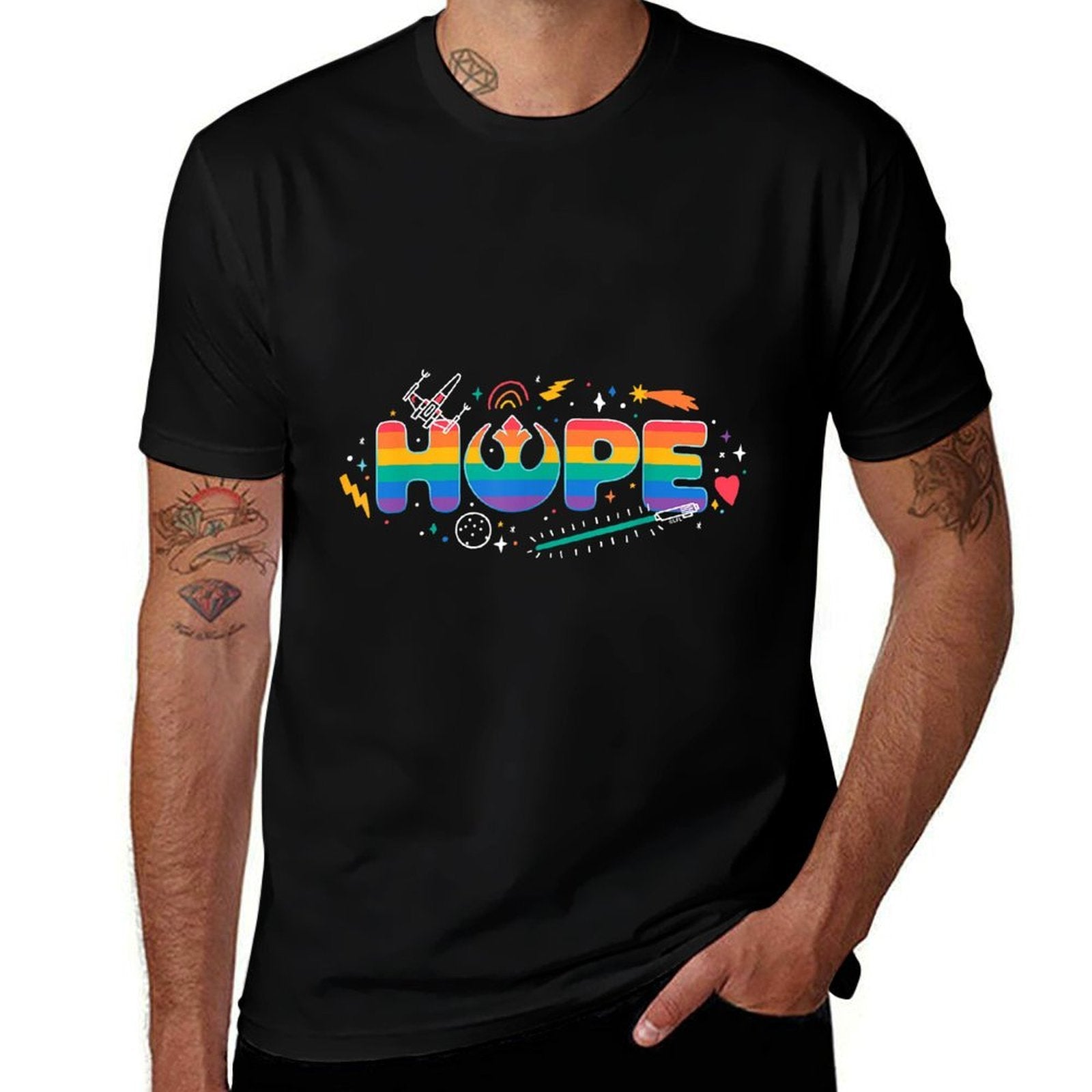Star Wars Pride Hope Rainbow Rebel Symbol Galactic Doodles  Trendy Pattern T-Shirt