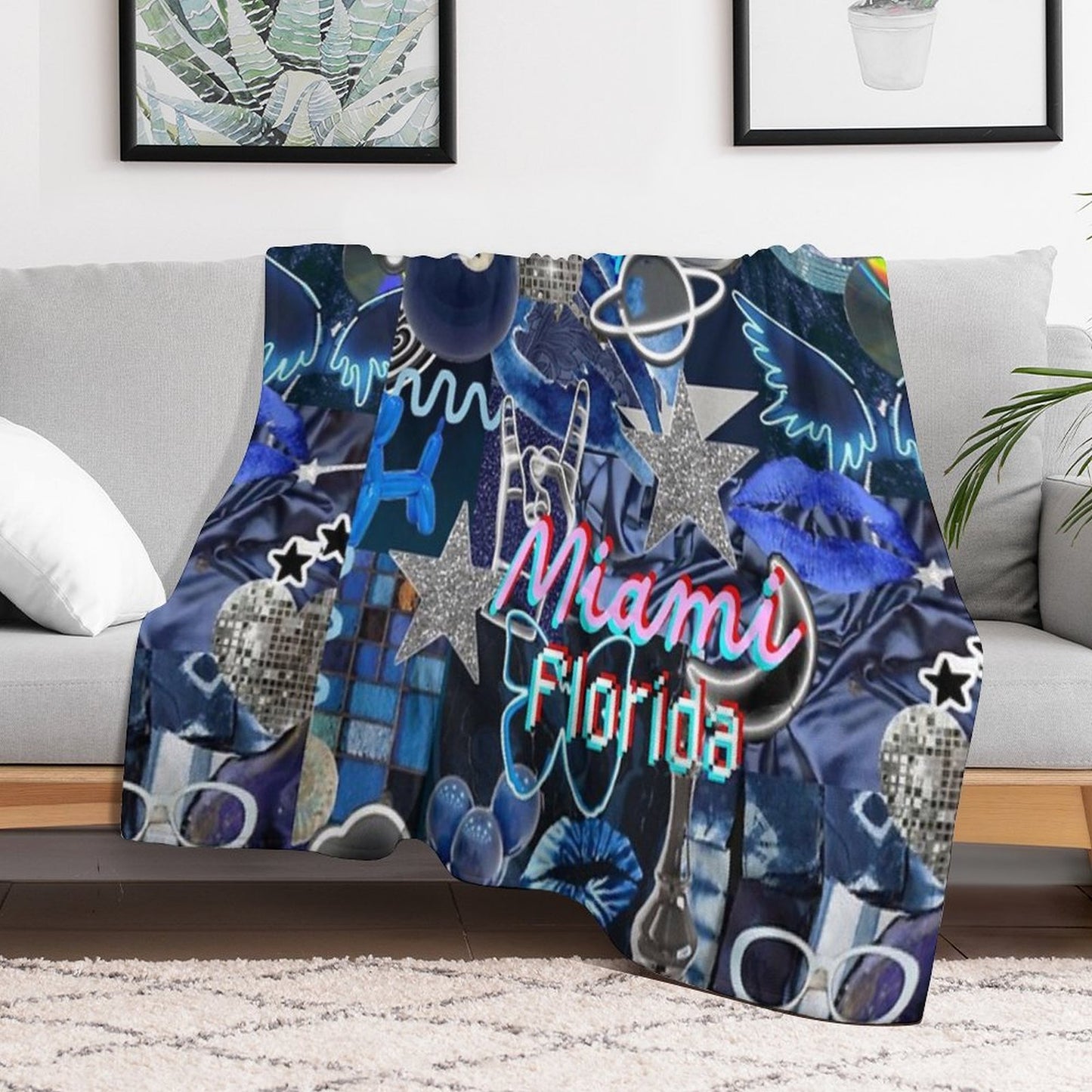 Miami Florida COLLAGE Easy Care Throw Blanket
