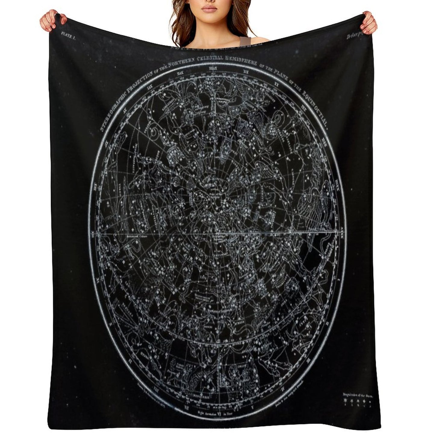 Constellations of The Northern Hemisphere Pale Blue On Black Compact Throw Blanket
