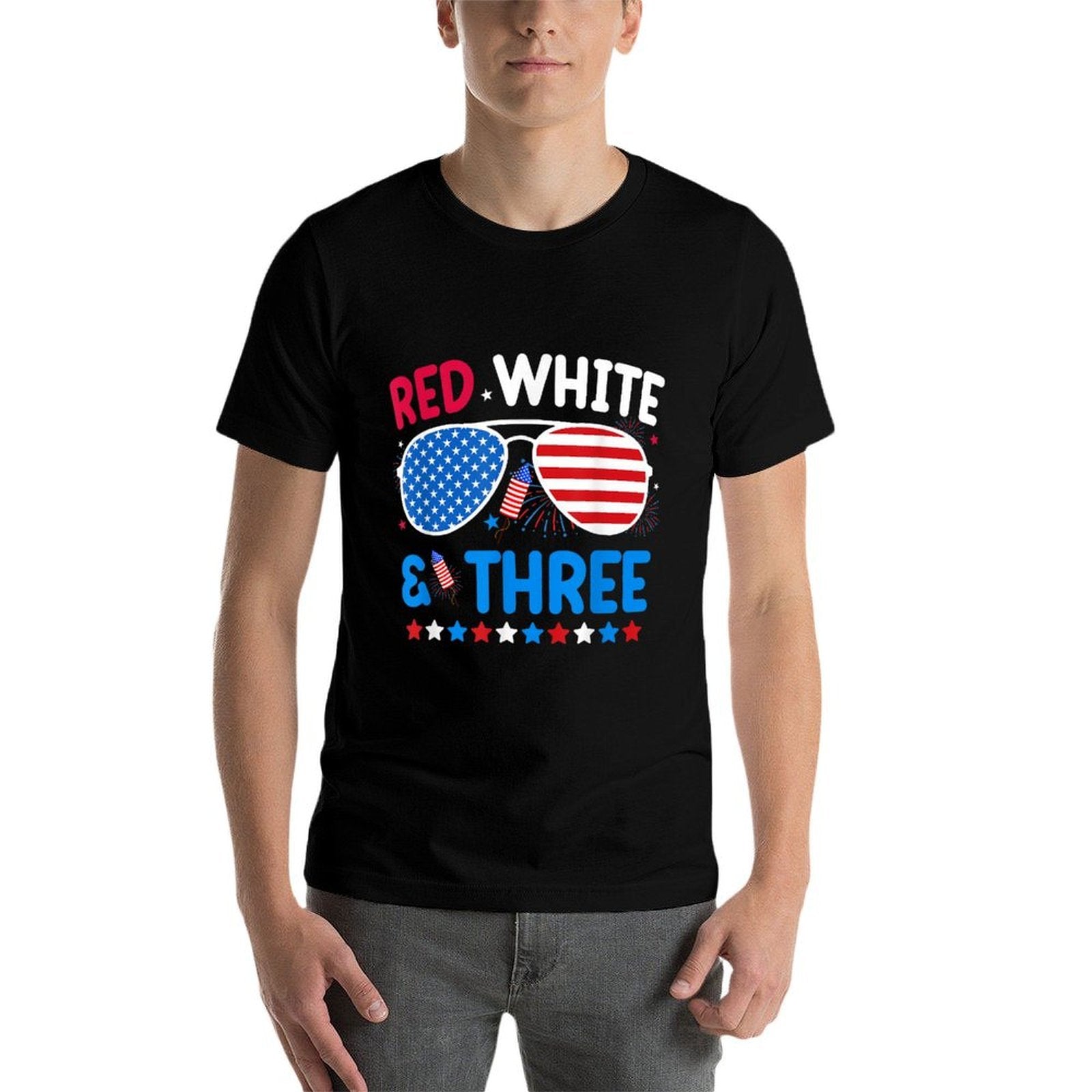 Red White  Three 4th Of July 3rd Birthday Boy 3 Year Old  Tagless Design T-Shirt