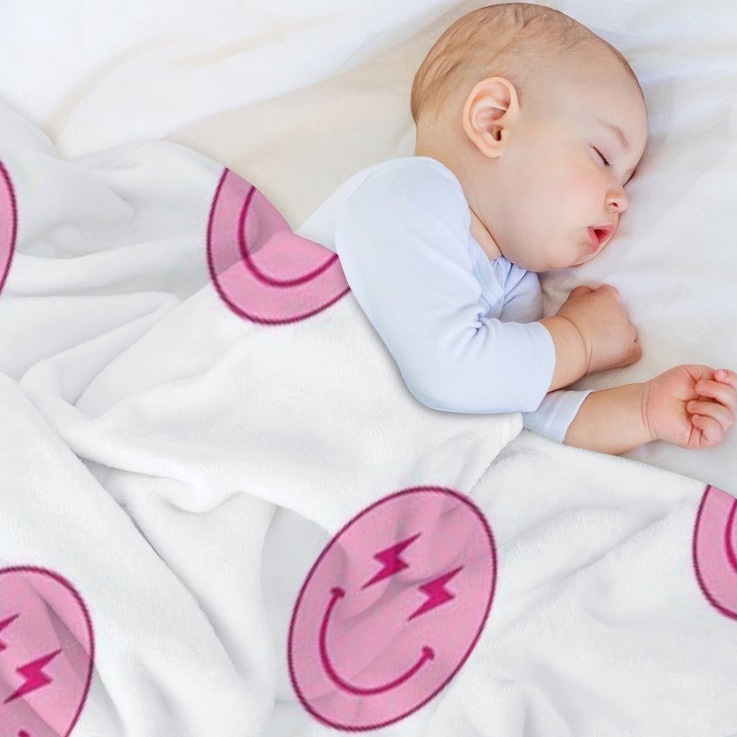Hot Pink Lighting Bolt Smiley Face Wrinkle-free Throw Blanket