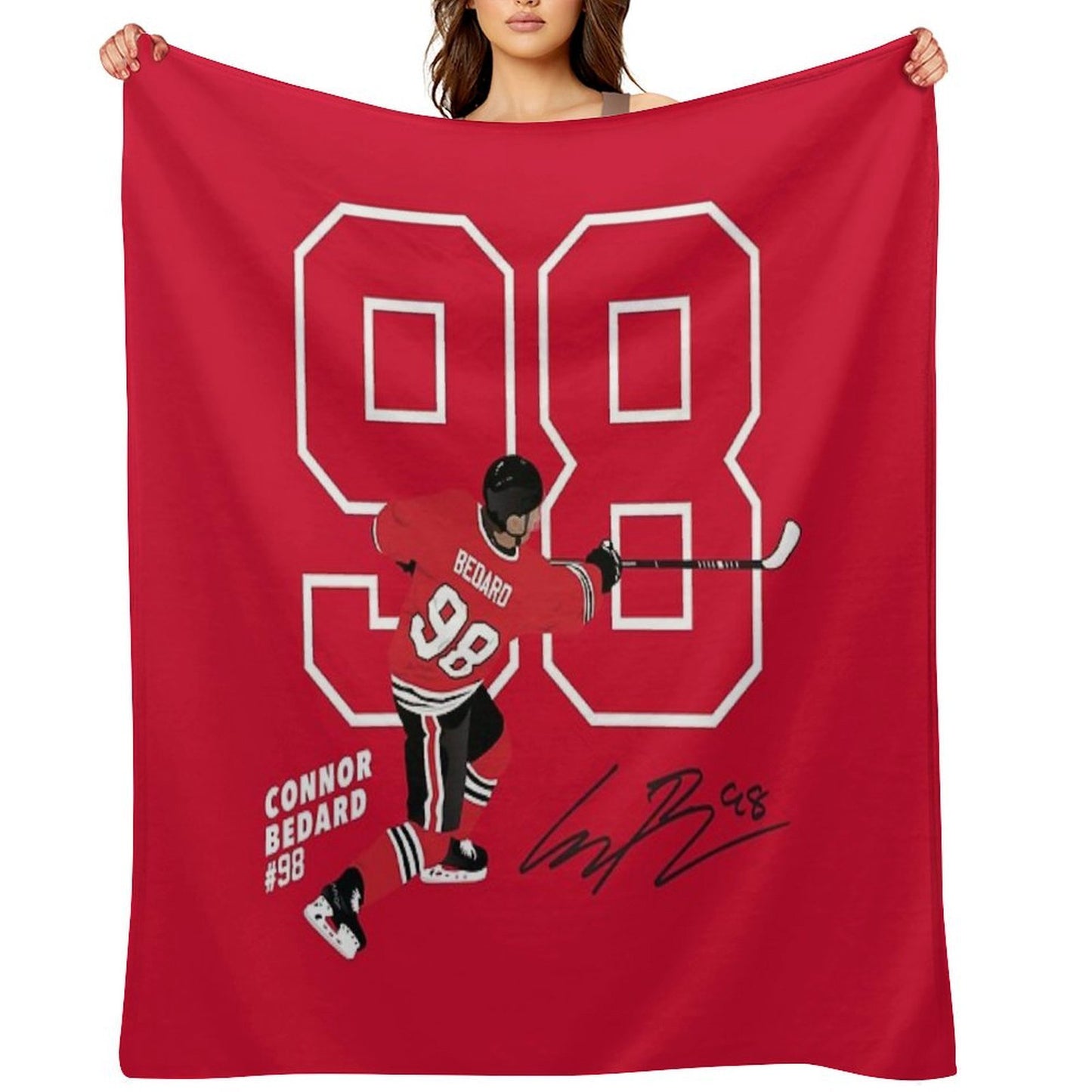 Connor Bedard Blackhawks #98 Signature Art Gift-ready Throw Blanket