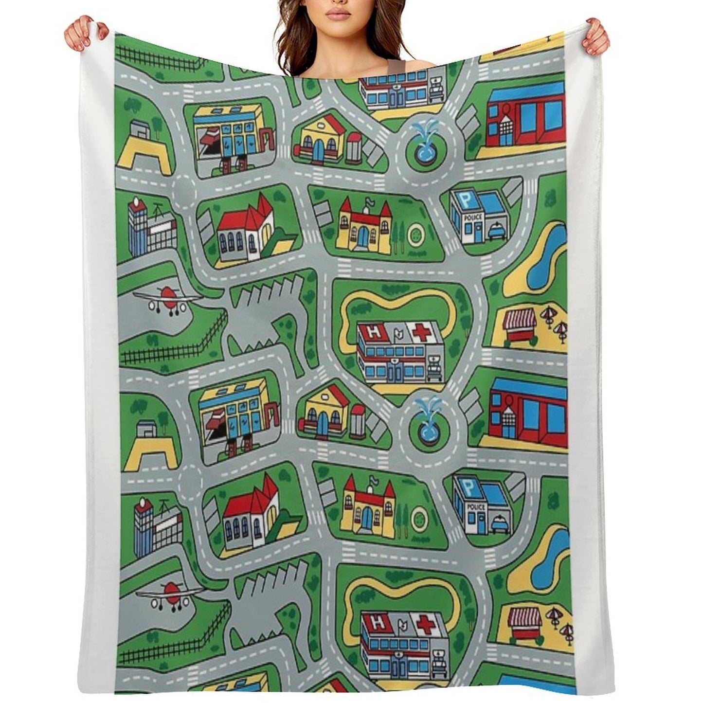 Car City Carpet Road Rug 90s Nostalgic Toy Premium Throw Blanket
