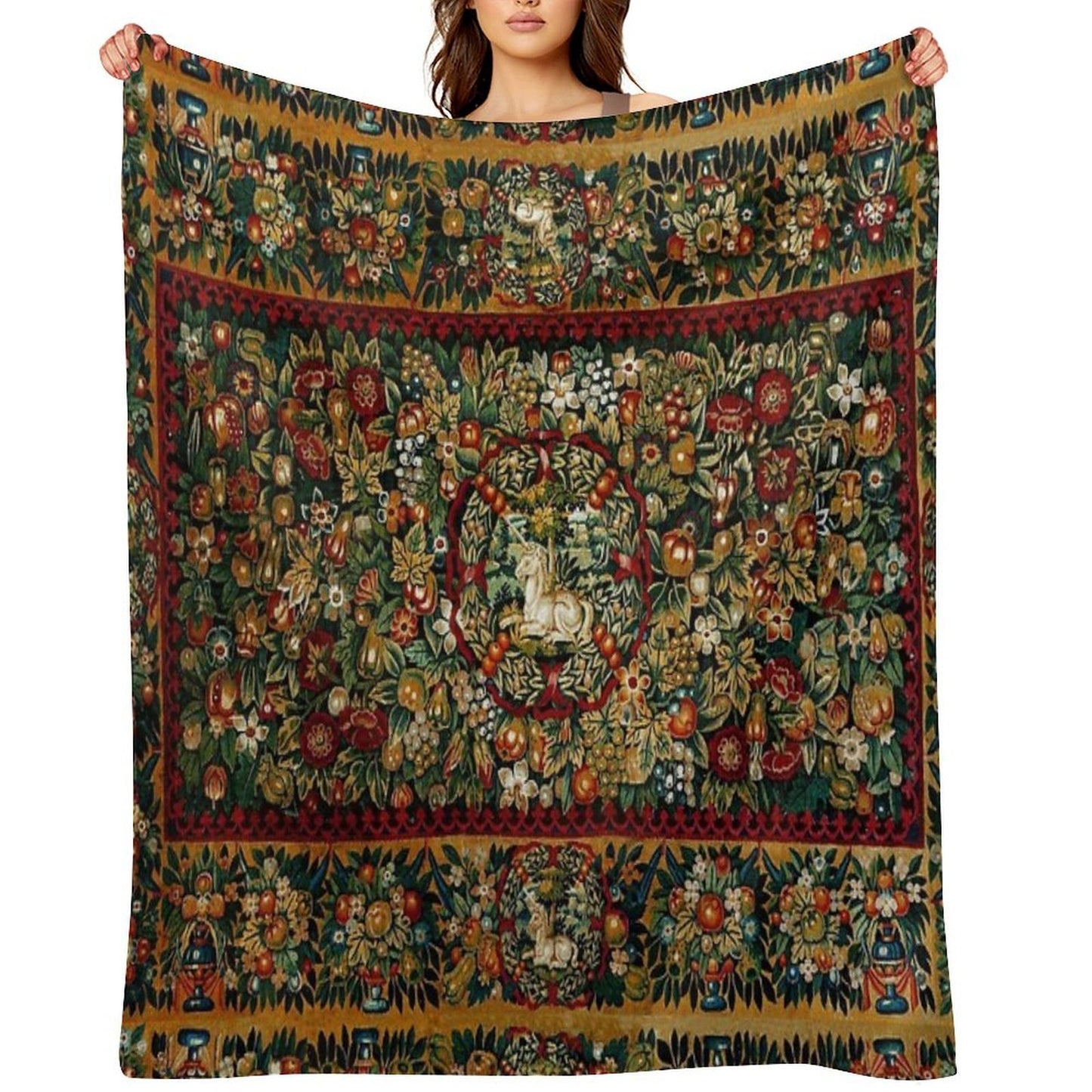 Medieval Unicorn Floral Tapestry Velvety-soft Throw Blanket