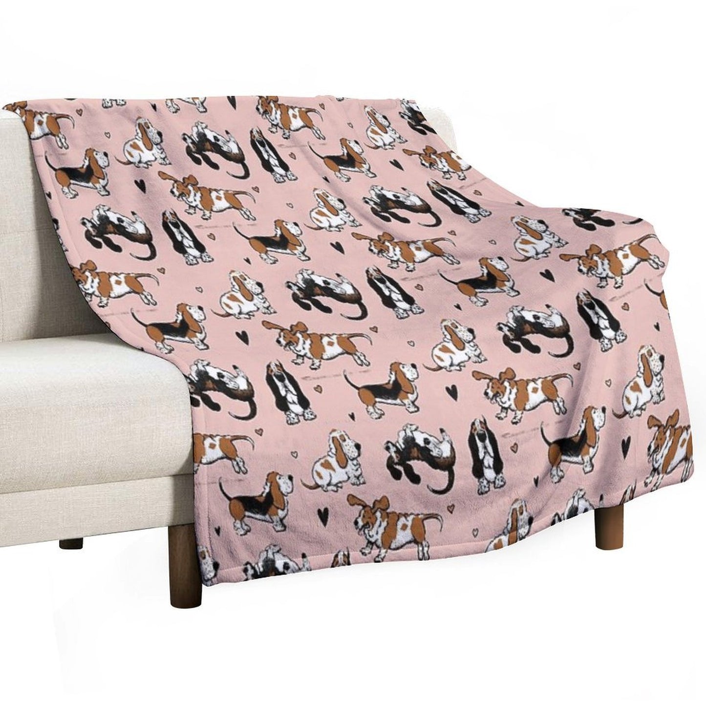 Basset Buddies on Pale Pink Compact Throw Blanket