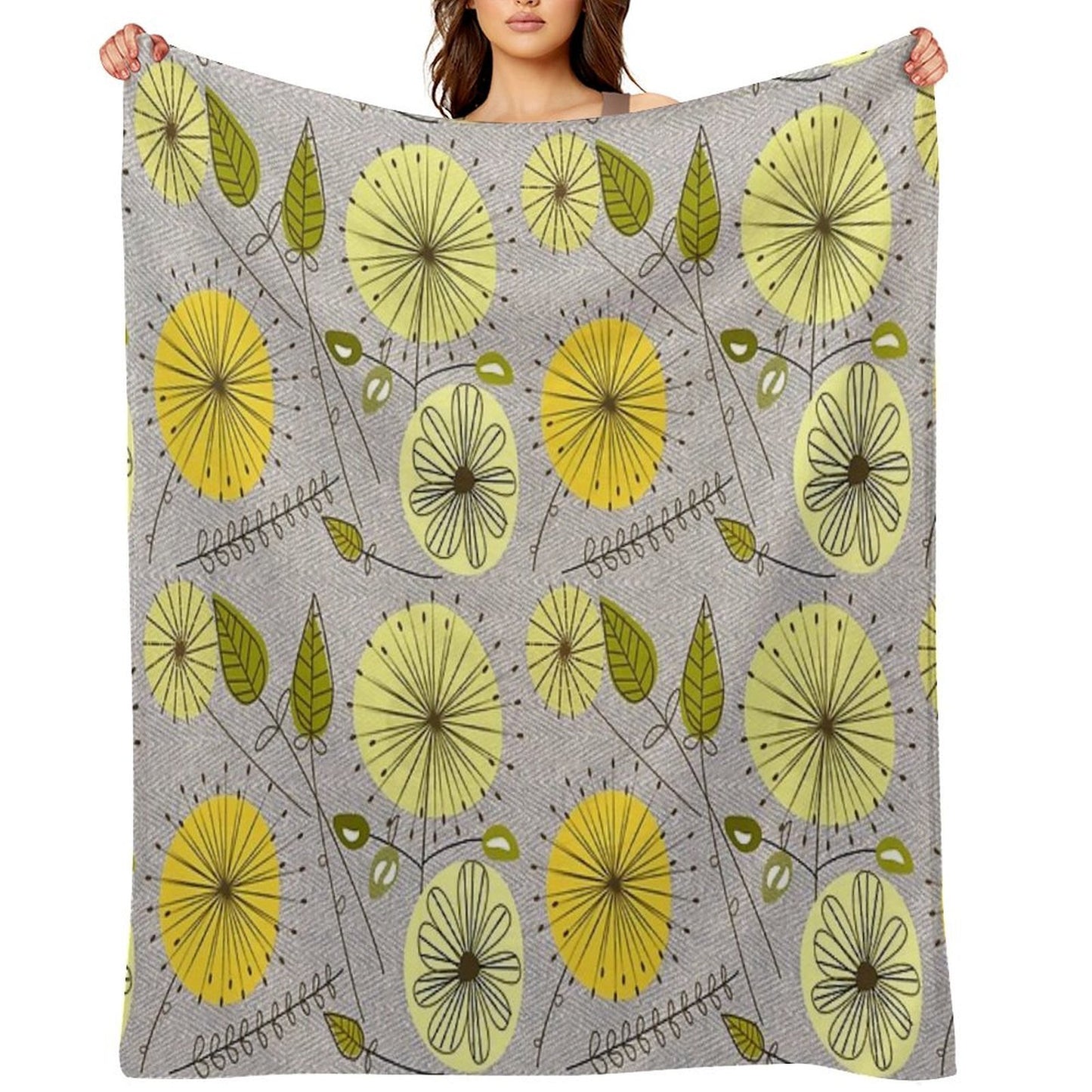 Mid-Century Modern Floral Durable Throw Blanket