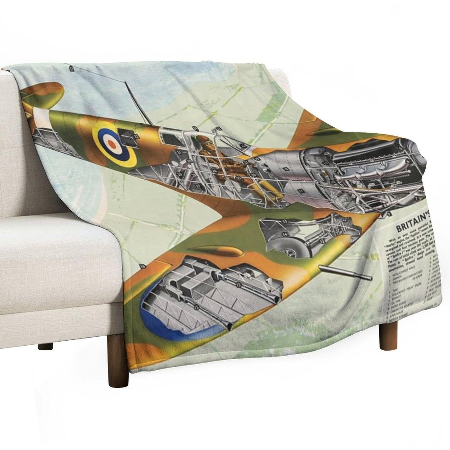 WWII British Spitfire Fighter Travel-friendly Throw Blanket