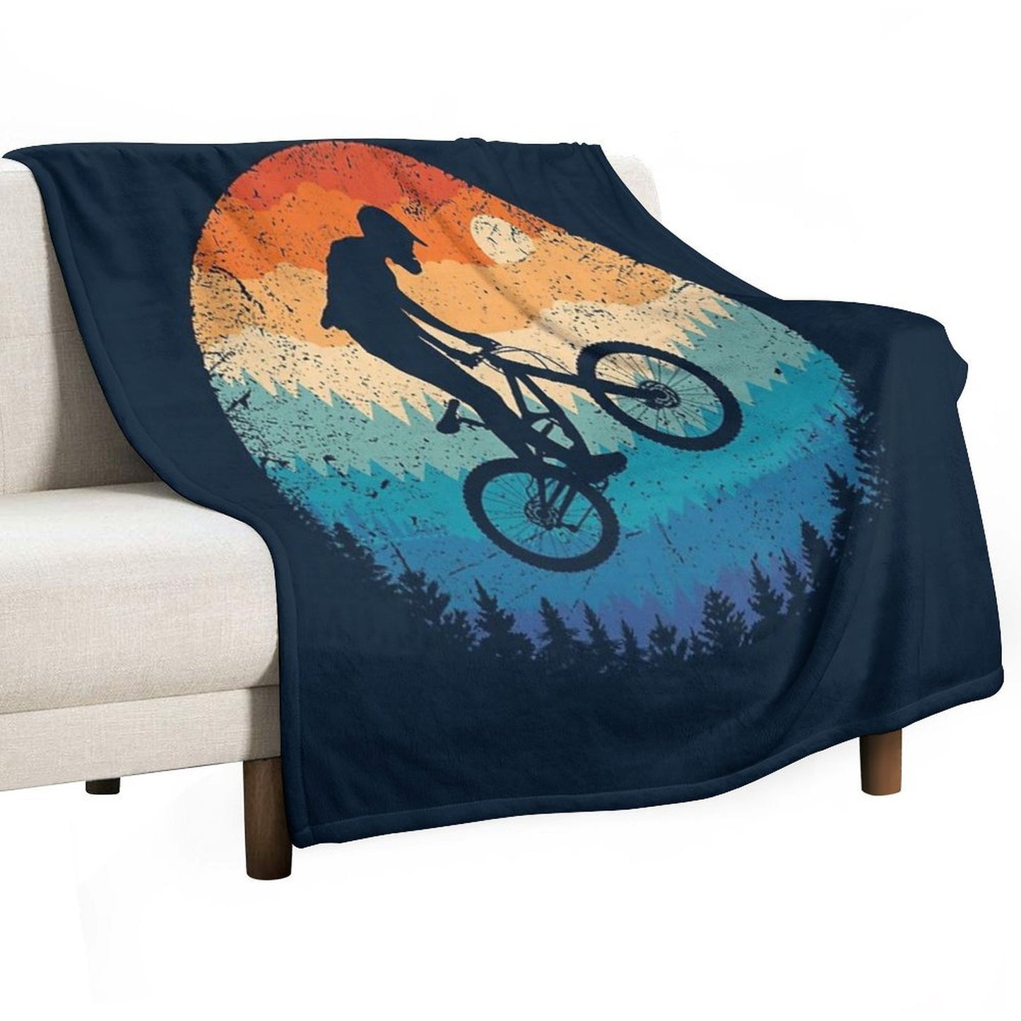 Mountain Biking Retro Machine-washable Throw Blanket