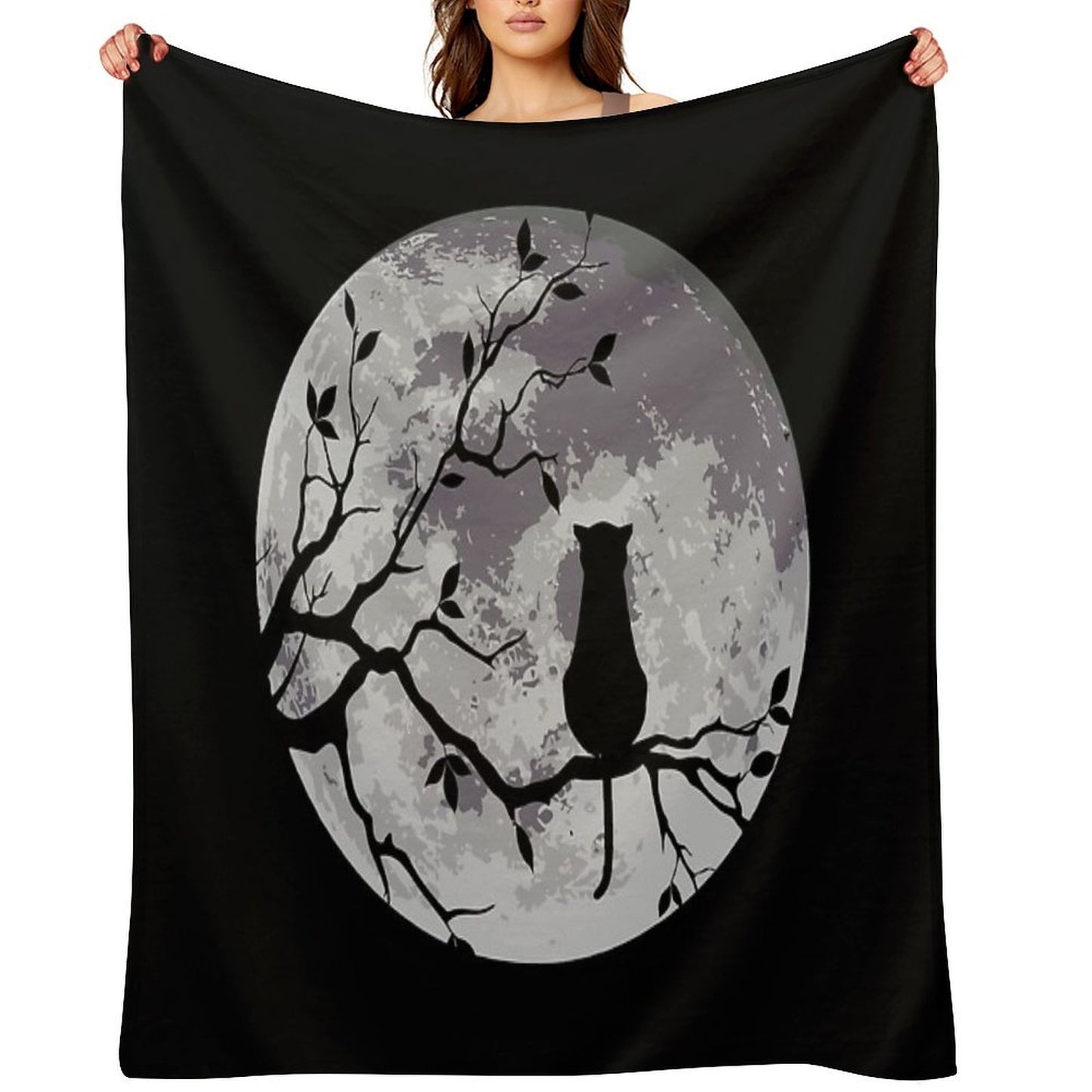 The Cat And The Moon Compact Throw Blanket