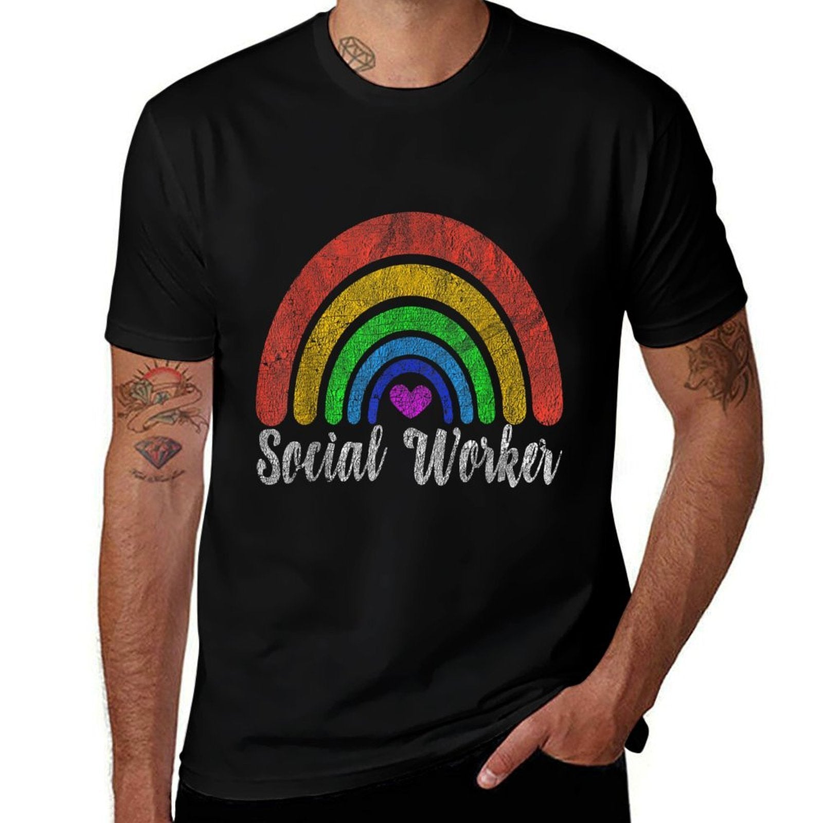Vintage Retro Social Worker Rainbow Social Work Rainbow  Polyester Blend T-Shirt