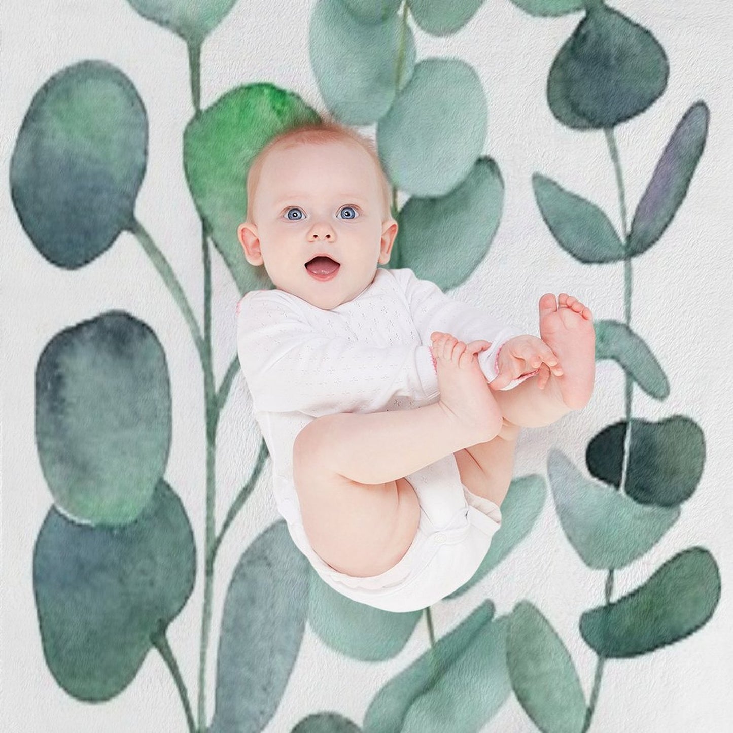 Watercolor, Eucalyptus, Leaves, Botanical, Painting, Green Machine-washable Throw Blanket