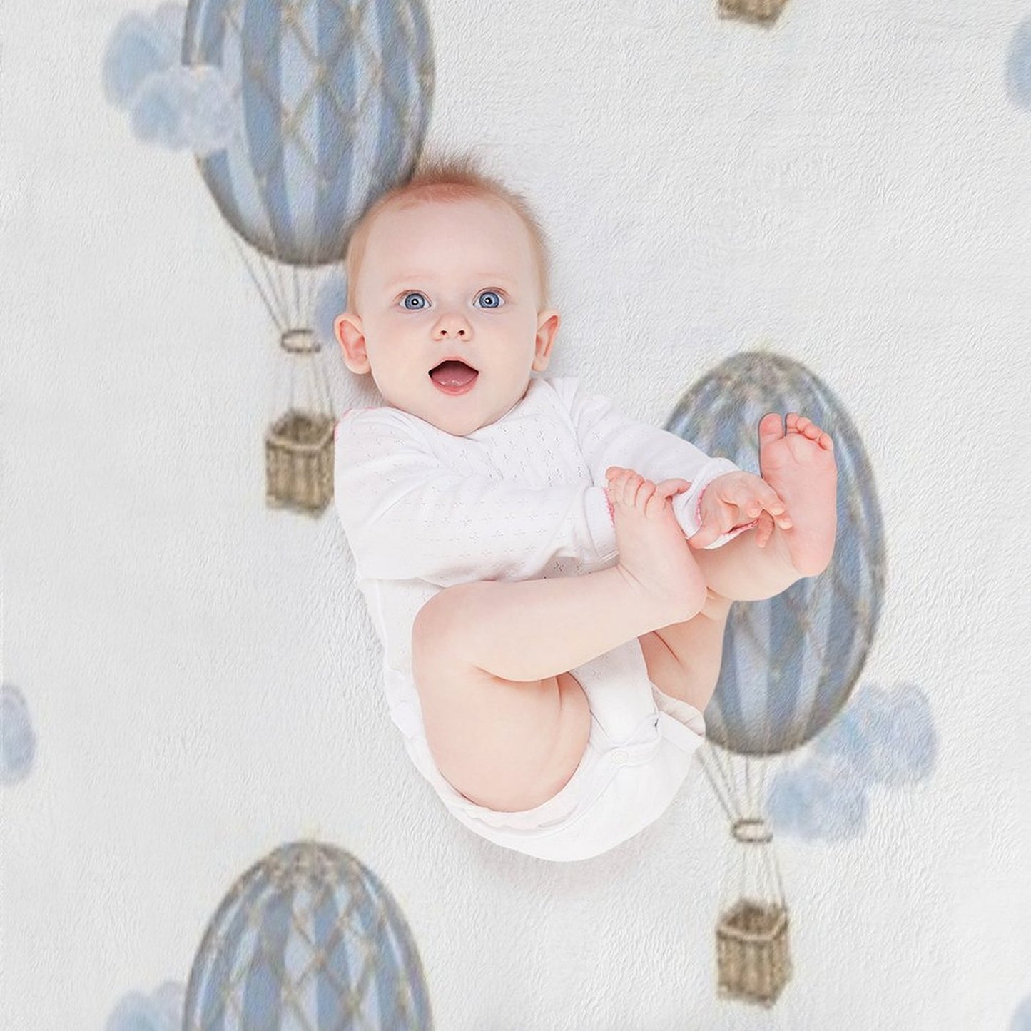 Blue Vintage Hot Air Balloon Sustainable Throw Blanket