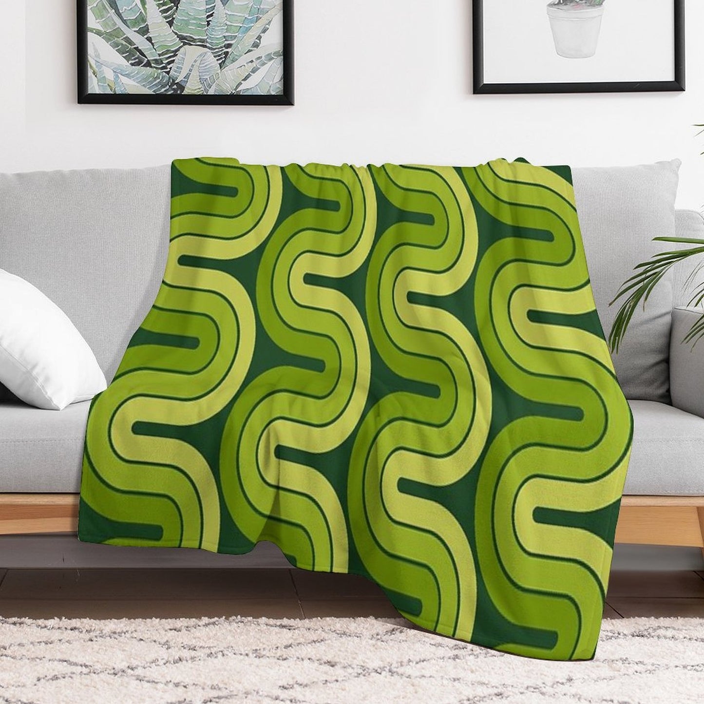 Retro Geometric Gradated Design Avocado Green Multi-functional Throw Blanket
