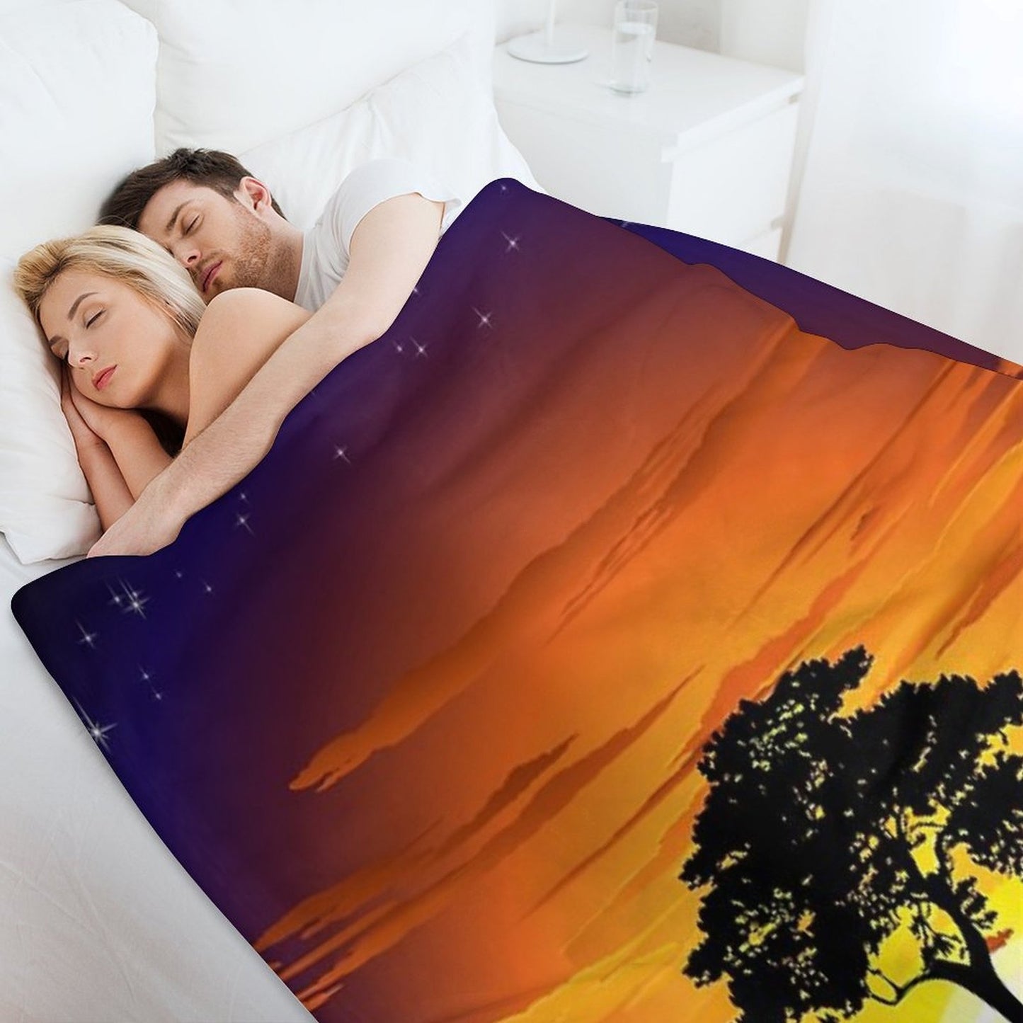 Wild Animals on African Savanna Sunset Machine-washable Throw Blanket