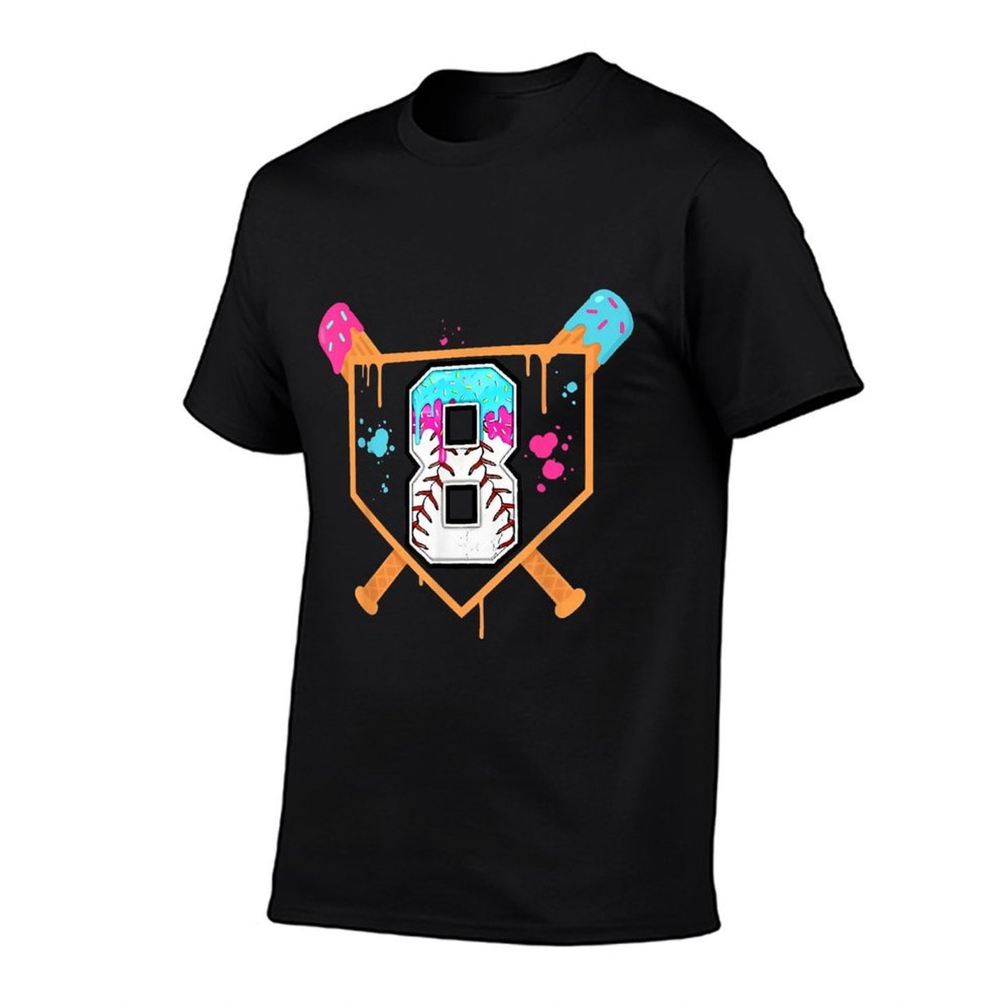 Baseball 8th Birthday Ice Cream Drip 8 Year Old Birthday Boy Summer-ready Fabric T-Shirt