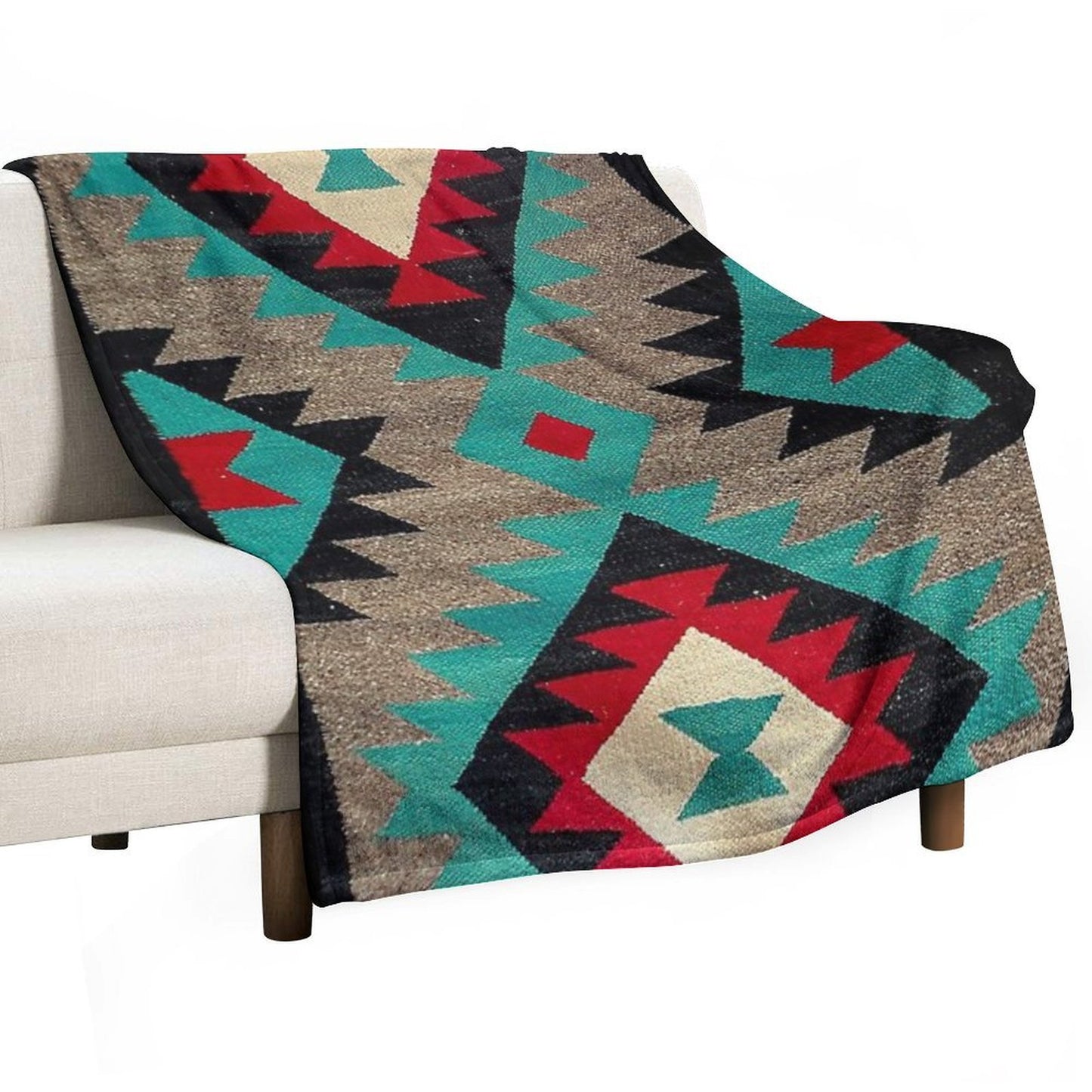 Navajo Blanket Pattern, Turquise, Red, Grey, Black Velvety-soft Throw Blanket