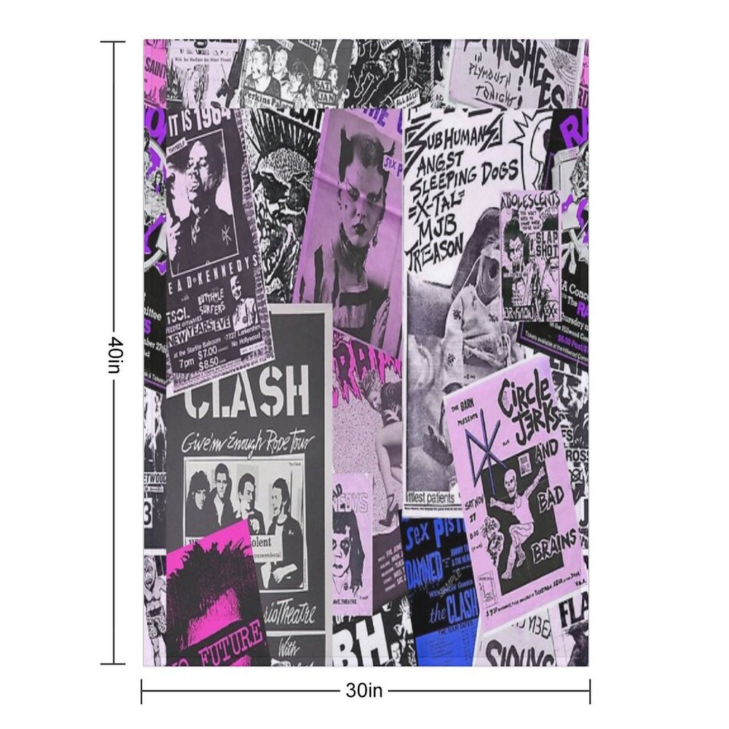 Punk Rock Bands Flyers Collage Aesthetic Punk Colors Eco-conscious Throw Blanket