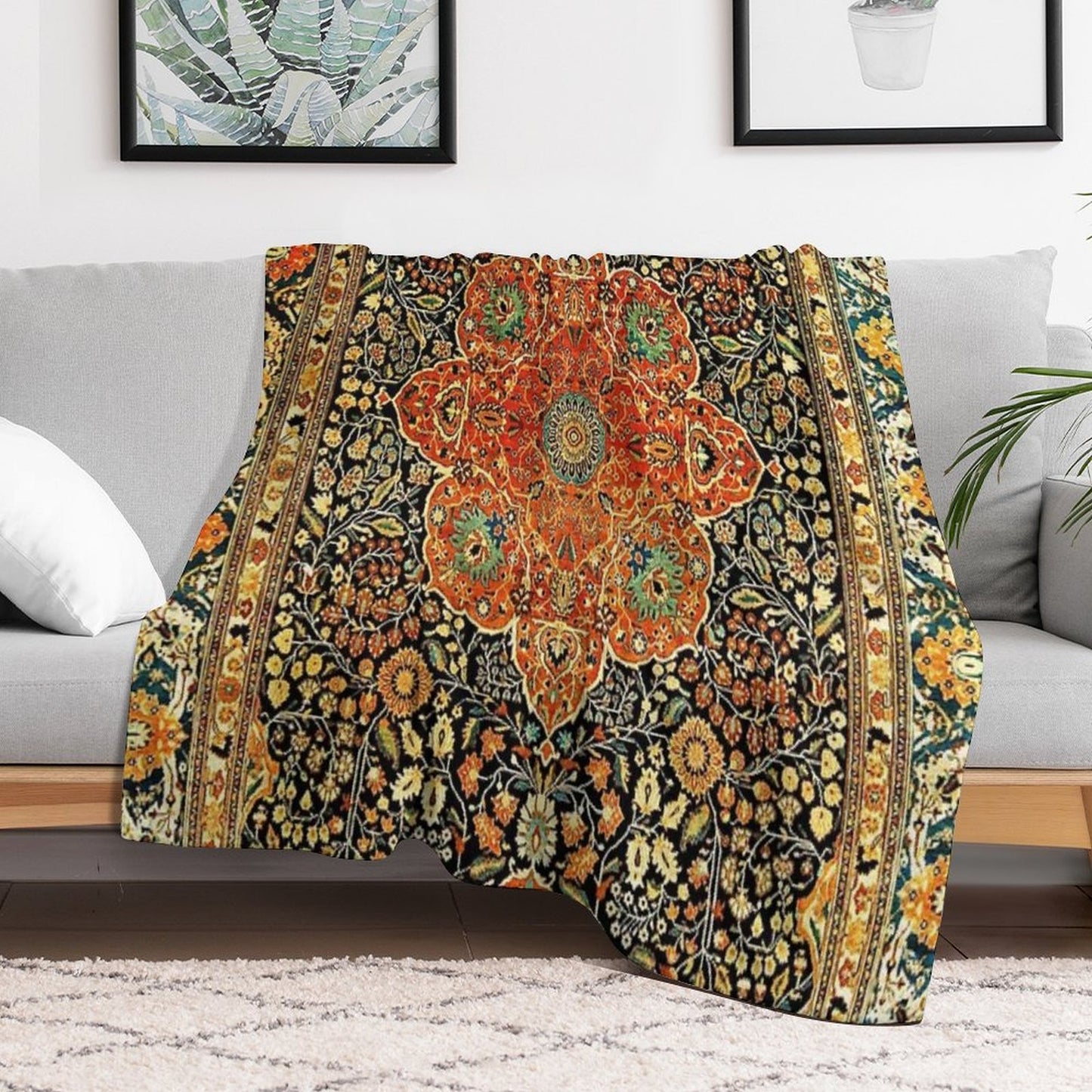 Antique Persian Mohtashem Kashan Rug Print All-season Throw Blanket