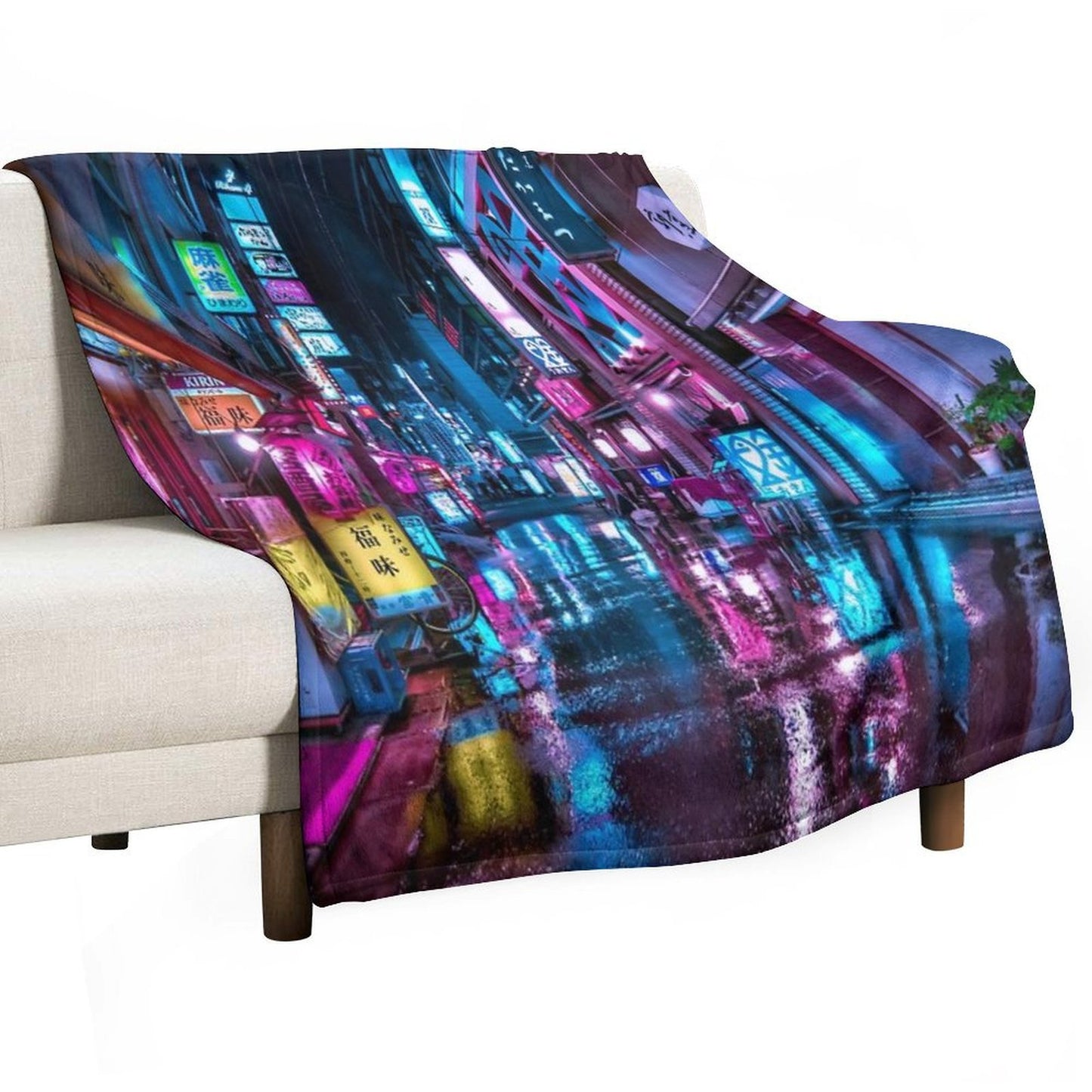 Tokyo at Night - Shimbashi Anti-pilling Throw Blanket