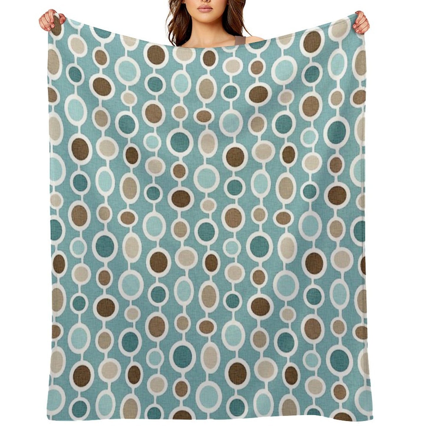 Mid Century Modern Geometric Circle Atomic Art Print 2 - Blue Brown All-season Throw Blanket