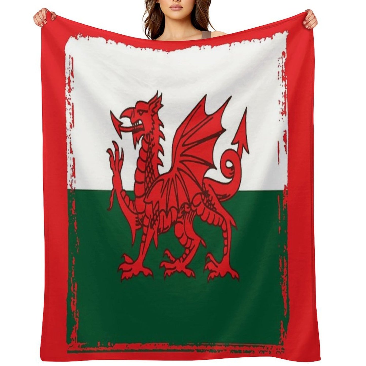 Y Ddraig Goch The Red Dragon Grunge Welsh Flag Travel-friendly Throw Blanket
