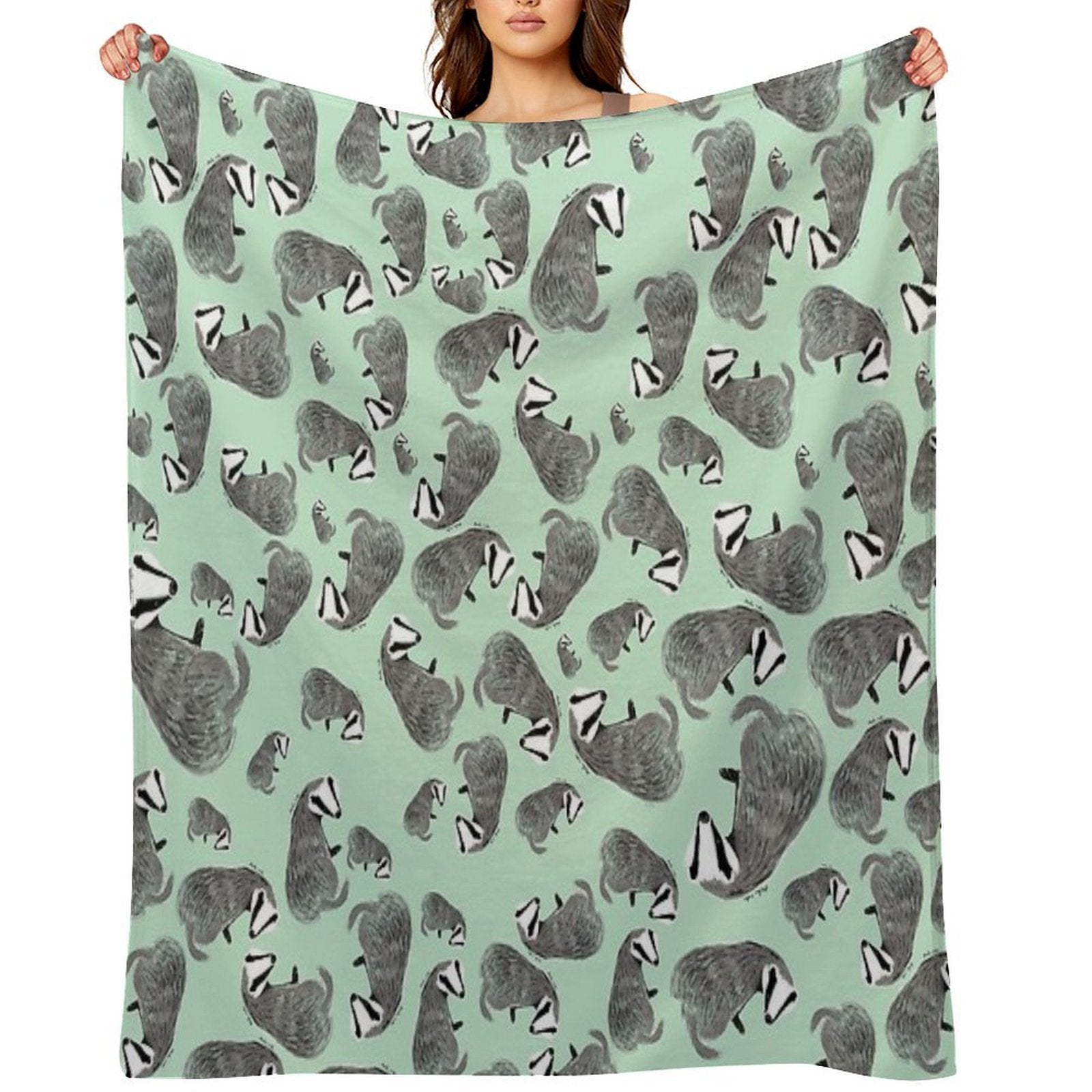 European Badger Pattern Sustainable Throw Blanket