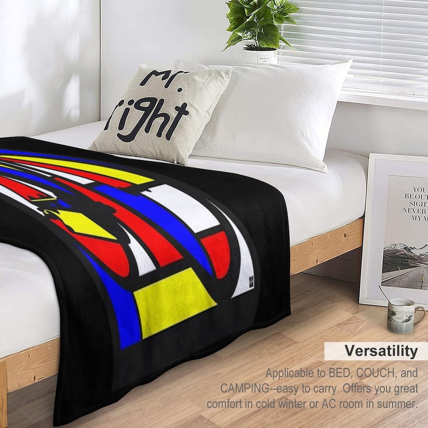Mondrianesque Road Bike Plush Throw Blanket