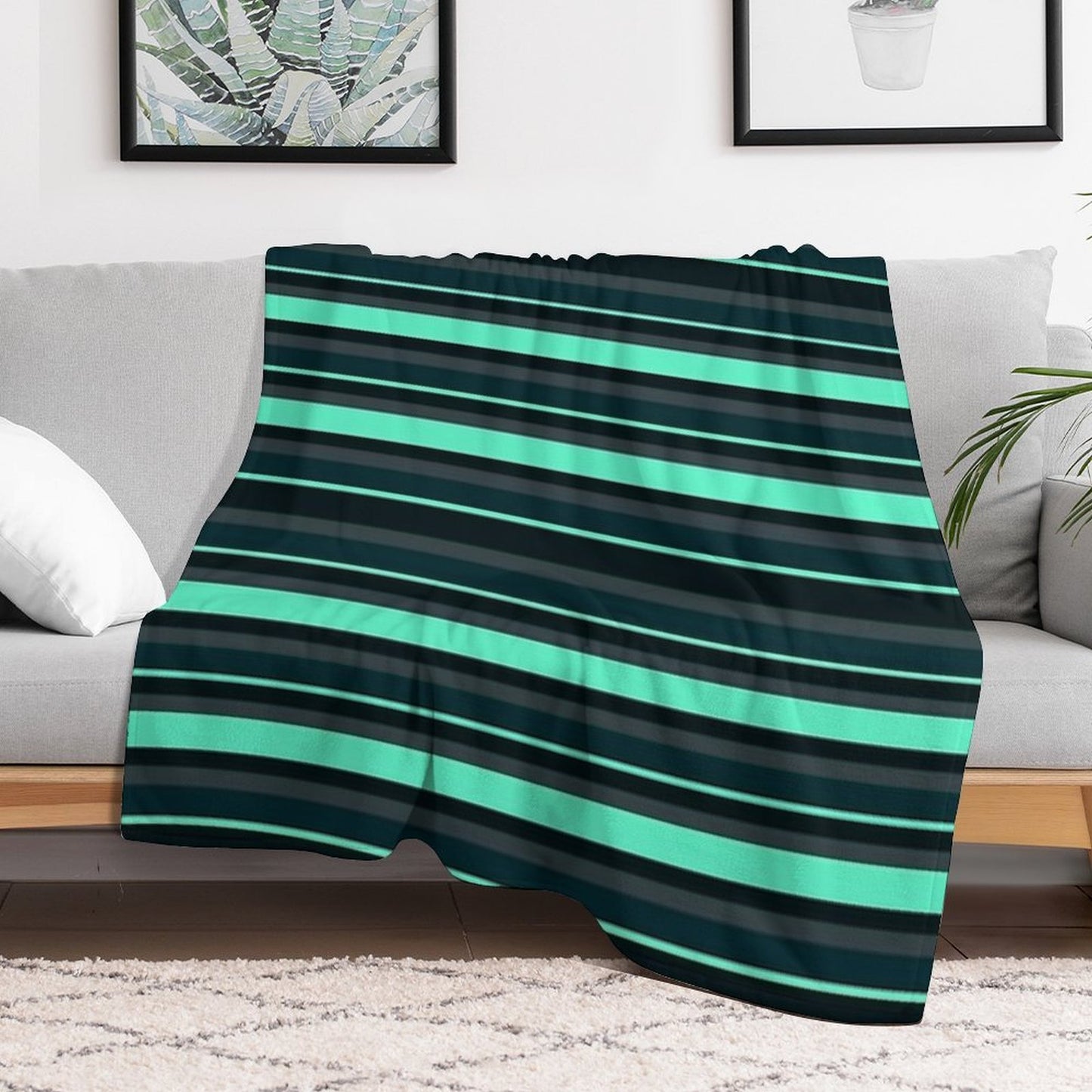 Teal Stripes Multi-functional Throw Blanket