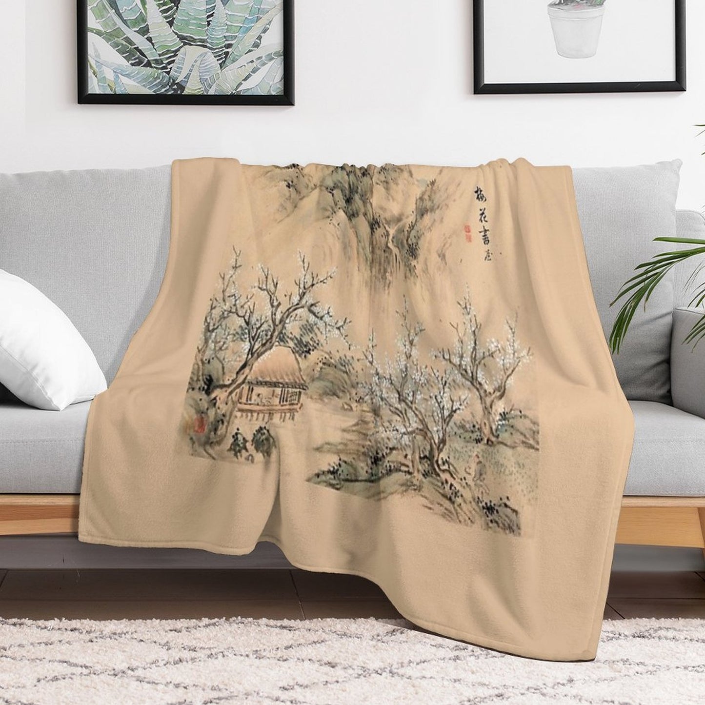 Landscapes of The Four Seasons-Spring (Restored Japanese Painting) Wrinkle-free Throw Blanket