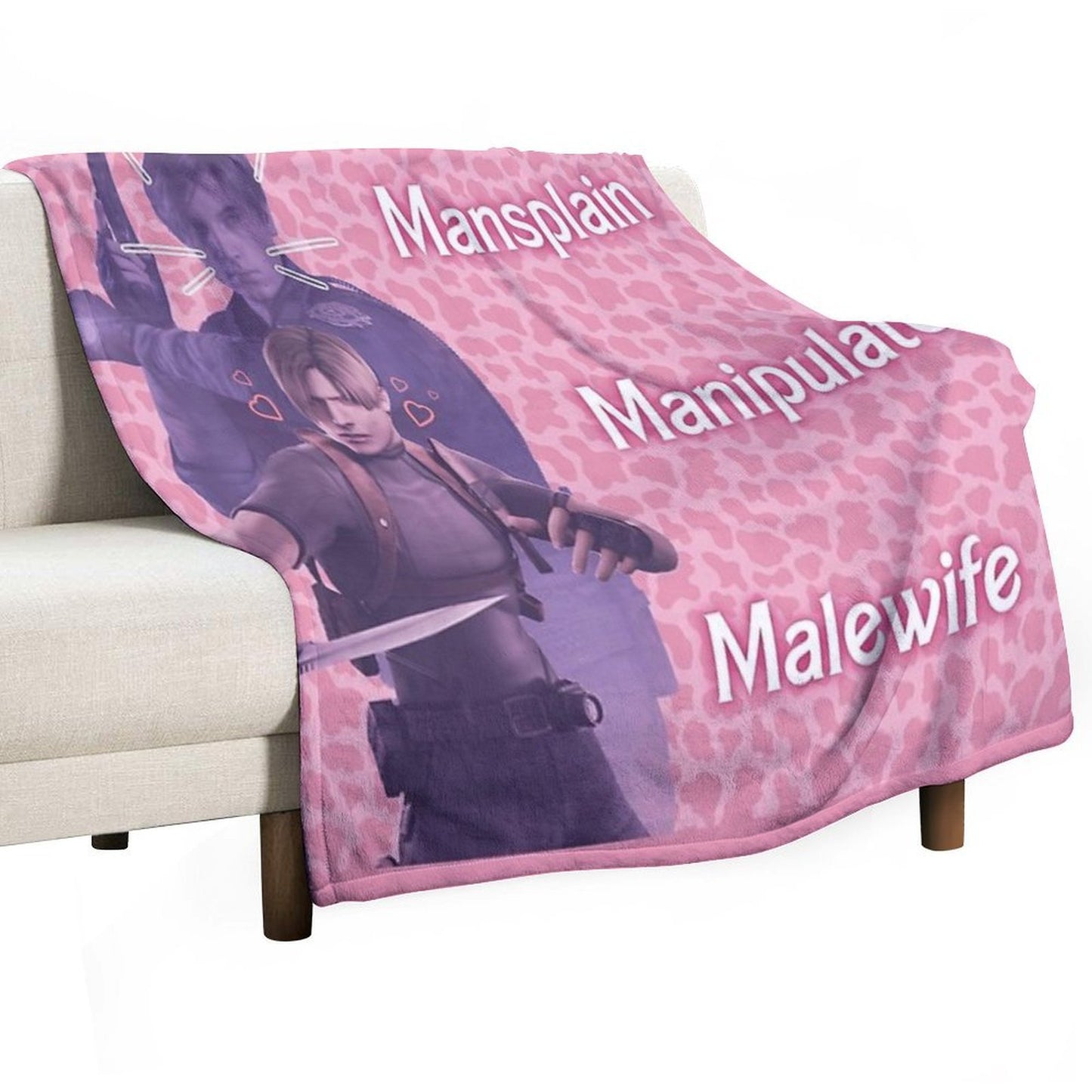 Mansplain, Manipulate, Malewife Leon (Cow) PINK VERSION Wrinkle-free Throw Blanket