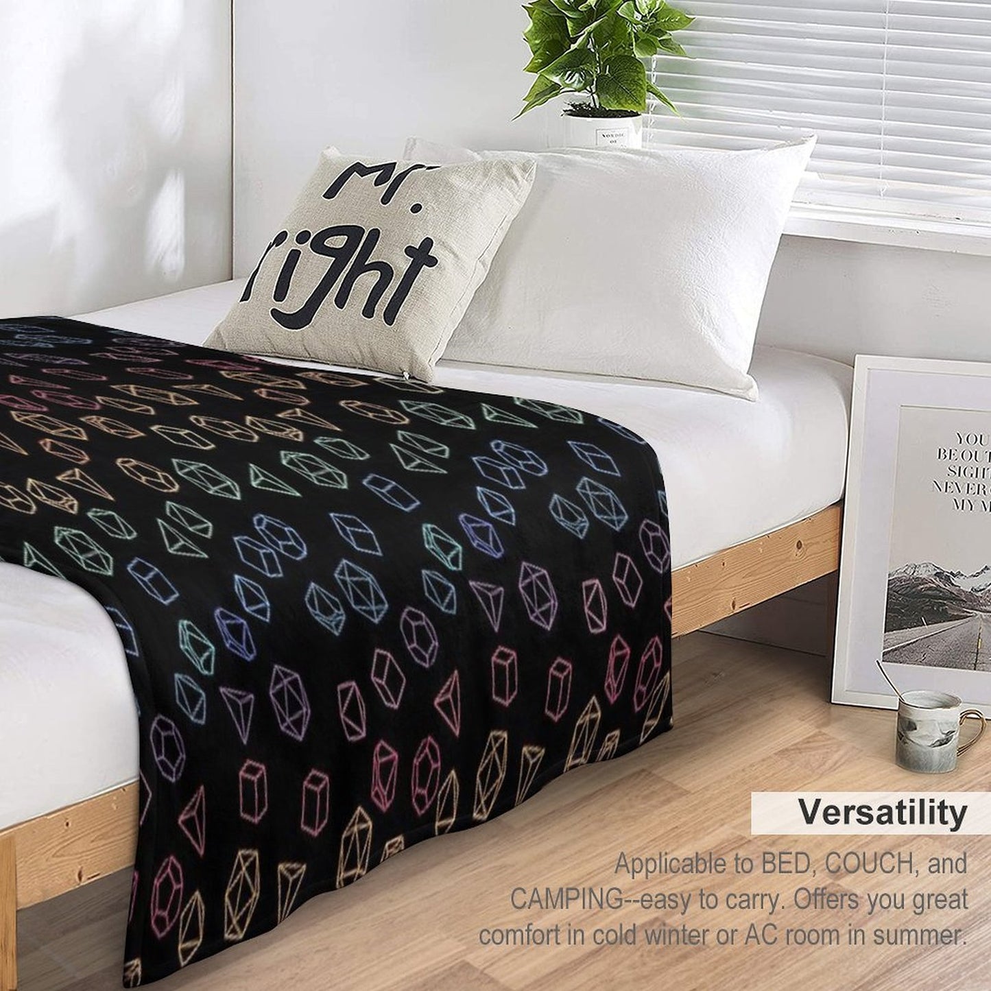 DnD Dice Rainbow on Black Pattern Durable Throw Blanket