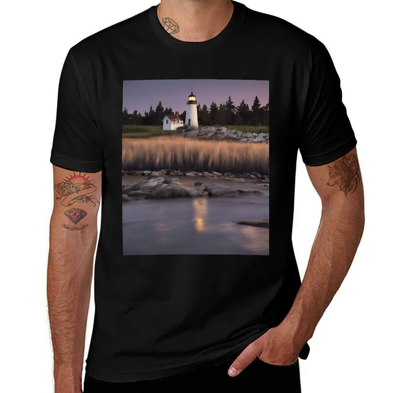 Harbor Lighthouse Twilight  Eco-friendly Material T-Shirt