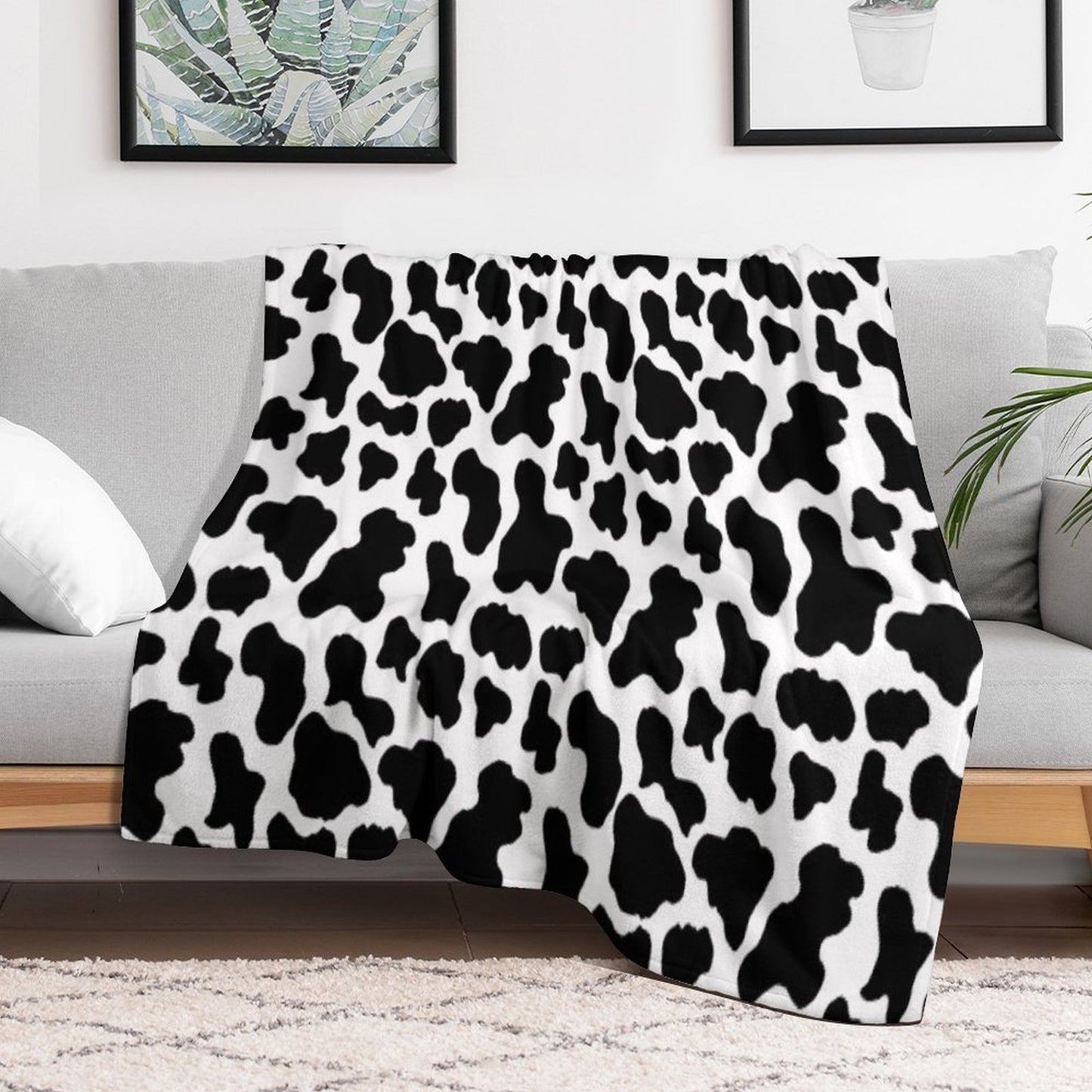 Cow Print Machine-washable Throw Blanket
