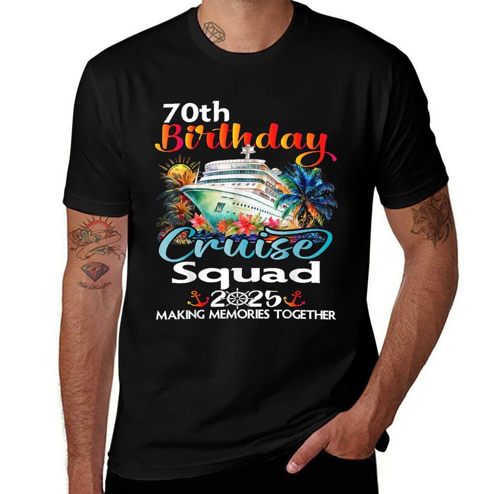 70th Birthday Cruise Squad Friends Family Vacation Matching  Slim-fit Cut T-Shirt