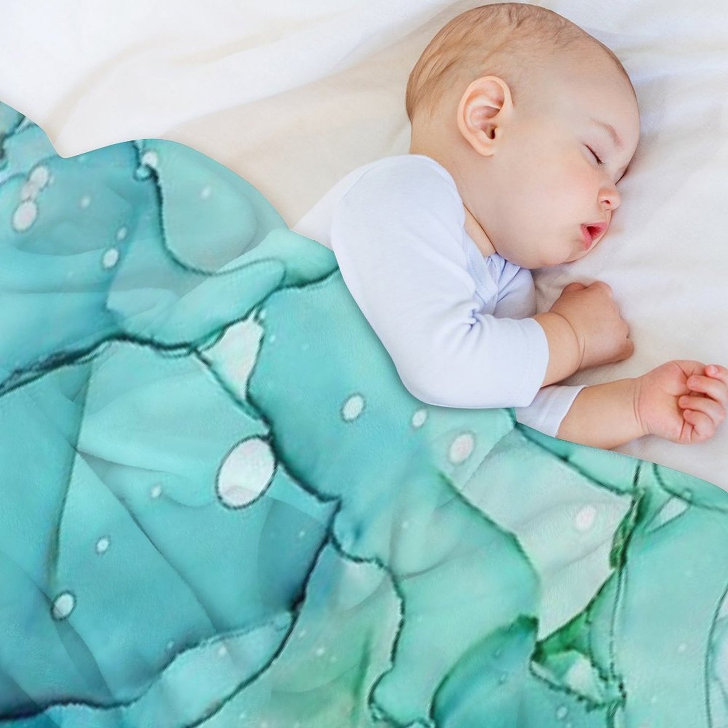 Mermaid Tears - Teal Chrome Abstract Ink Painting Multi-functional Throw Blanket