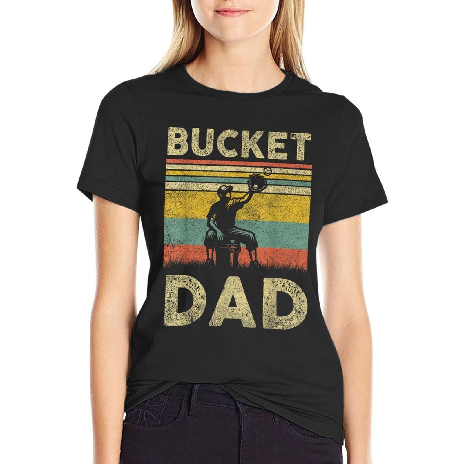 Bucket Dad Softball Dad Baseball Funny Coach Fathers Day  Stretchy T-Shirt
