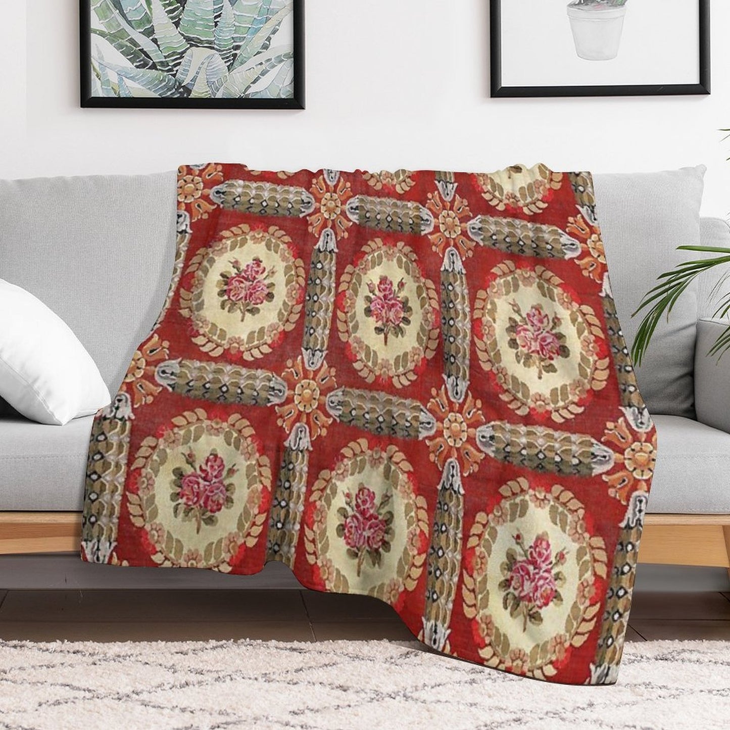 Aubusson 19th Century French Rug Print Velvety-soft Throw Blanket
