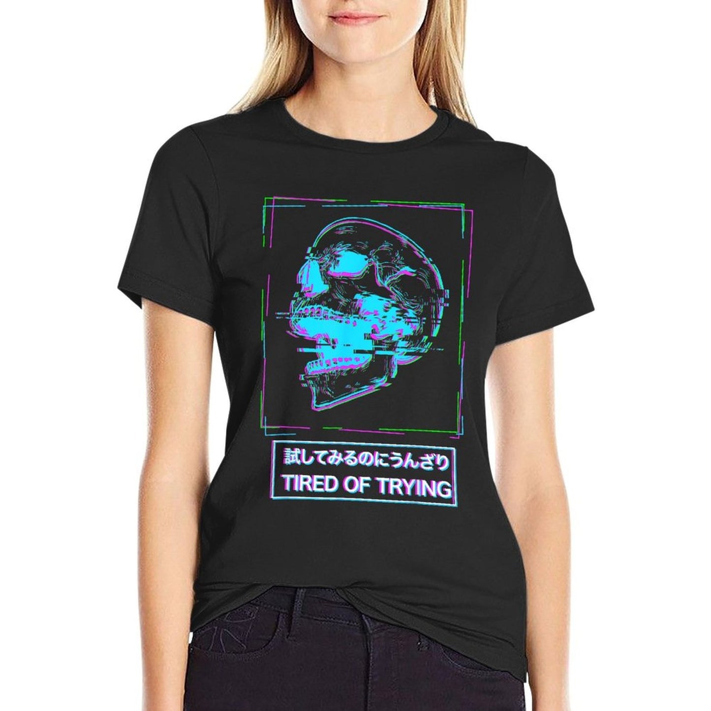 Aesthetic Vaporwave Japanese Tired of Trying - Futurism Moisture-wicking T-Shirt