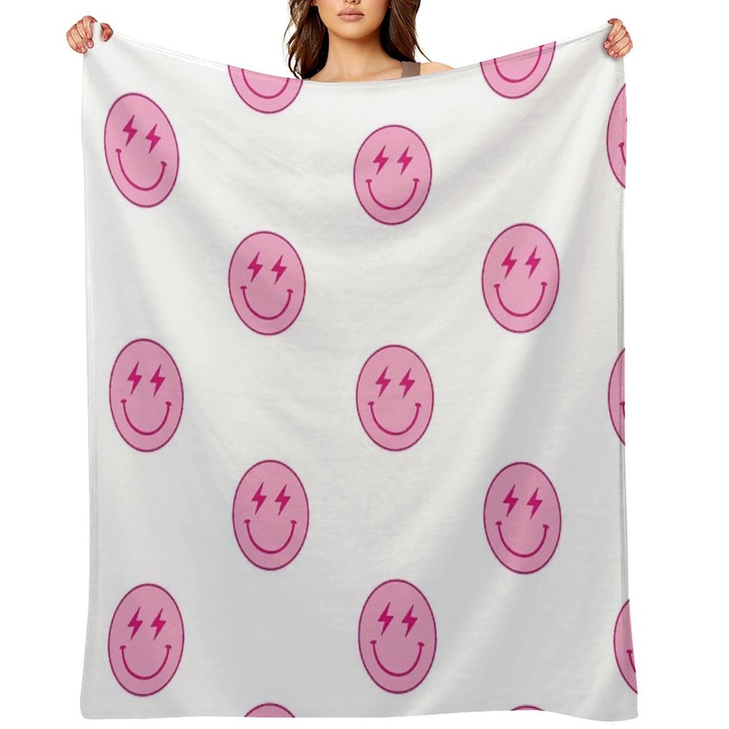 Hot Pink Lighting Bolt Smiley Face Wrinkle-free Throw Blanket