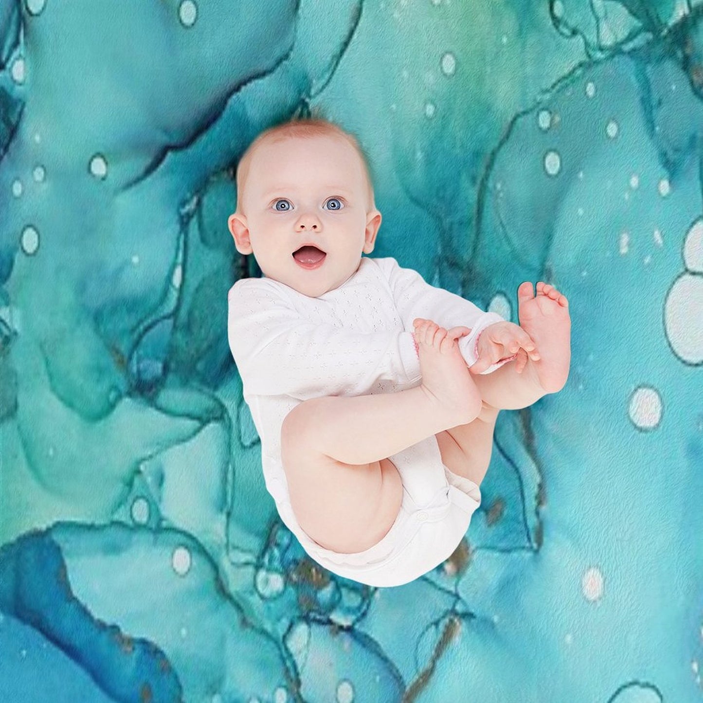 Mermaid Tears - Teal Chrome Abstract Ink Painting Multi-functional Throw Blanket