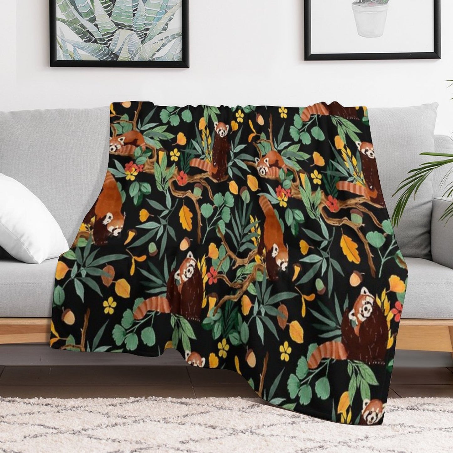 RED PANDAS IN DARK WILD NATURE Machine-washable Throw Blanket